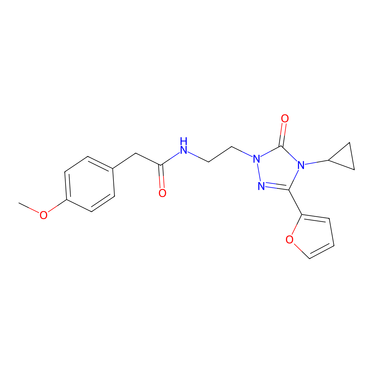 N-{2-[4-cyclopropyl-3-(furan-2-yl)-5-oxo-4,5-dihydro-1H-1,2,4-triazol-1-yl]ethyl}-2-(4-methoxyphenyl)acetamide molecular structure, CAS 1797126-07-8