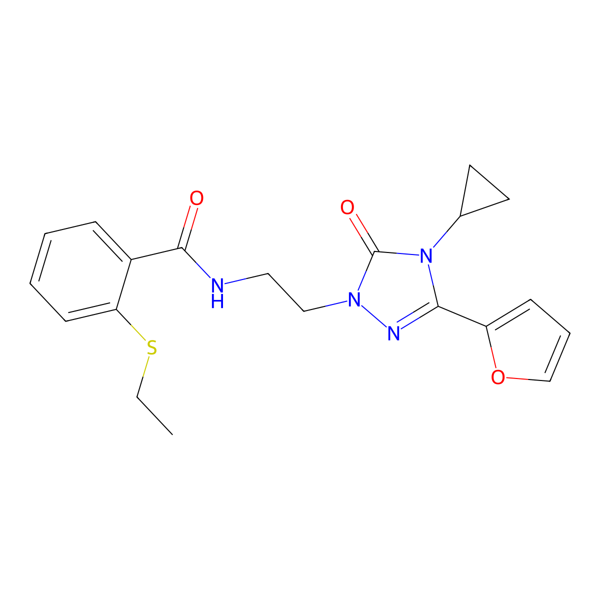 N-{2-[4-cyclopropyl-3-(furan-2-yl)-5-oxo-4,5-dihydro-1H-1,2,4-triazol-1-yl]ethyl}-2-(ethylsulfanyl)benzamide molecular structure, CAS 1797126-16-9