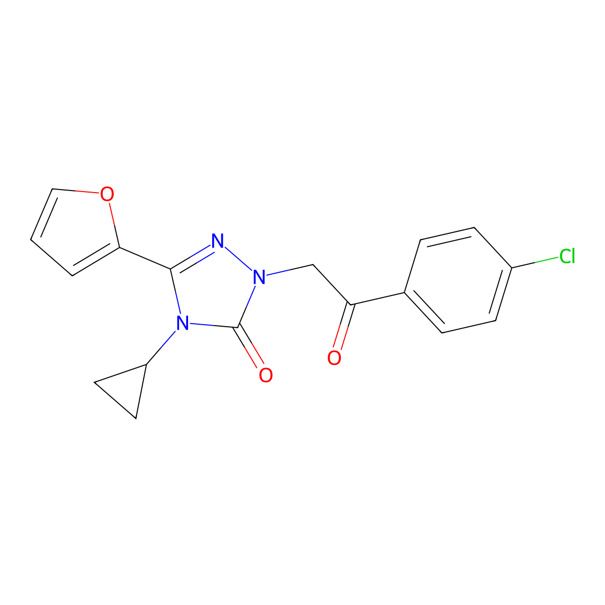 1-(2-(4-chlorophenyl)-2-oxoethyl)-4-cyclopropyl-3-(furan-2-yl)-1H-1,2,4-triazol-5(4H)-one molecular structure, CAS 1797126-25-0