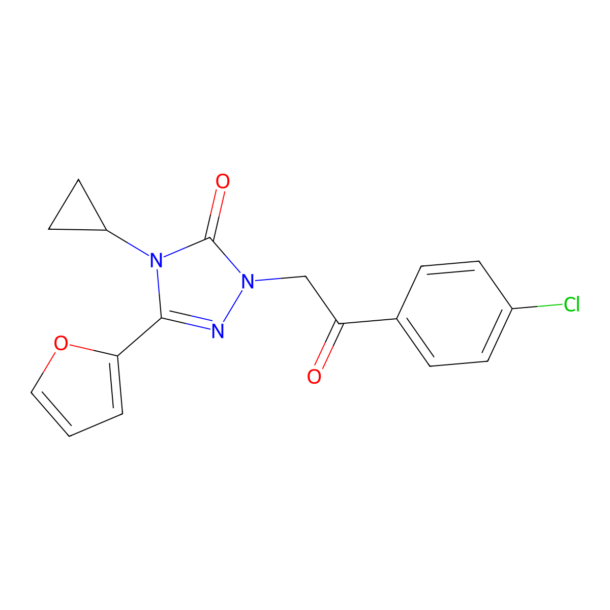 1-(2-(4-chlorophenyl)-2-oxoethyl)-4-cyclopropyl-3-(furan-2-yl)-1H-1,2,4-triazol-5(4H)-one molecular structure, CAS 1797126-25-0