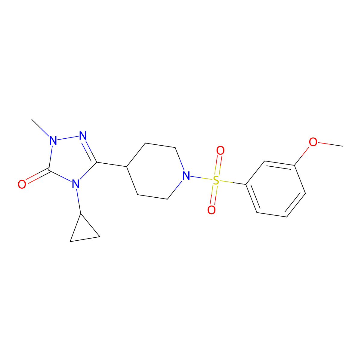 4-cyclopropyl-3-(1-((3-methoxyphenyl)sulfonyl)piperidin-4-yl)-1-methyl-1H-1,2,4-triazol-5(4H)-one molecular structure, CAS 1797126-40-9