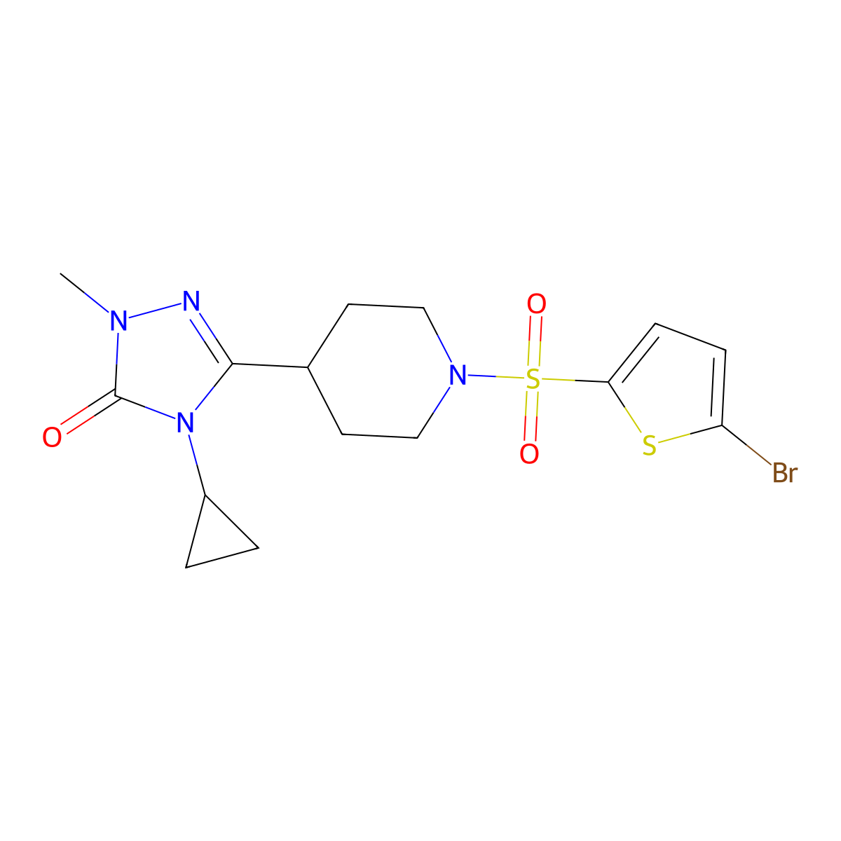 3-(1-((5-bromothiophen-2-yl)sulfonyl)piperidin-4-yl)-4-cyclopropyl-1-methyl-1H-1,2,4-triazol-5(4H)-one molecular structure, CAS 1797126-46-5