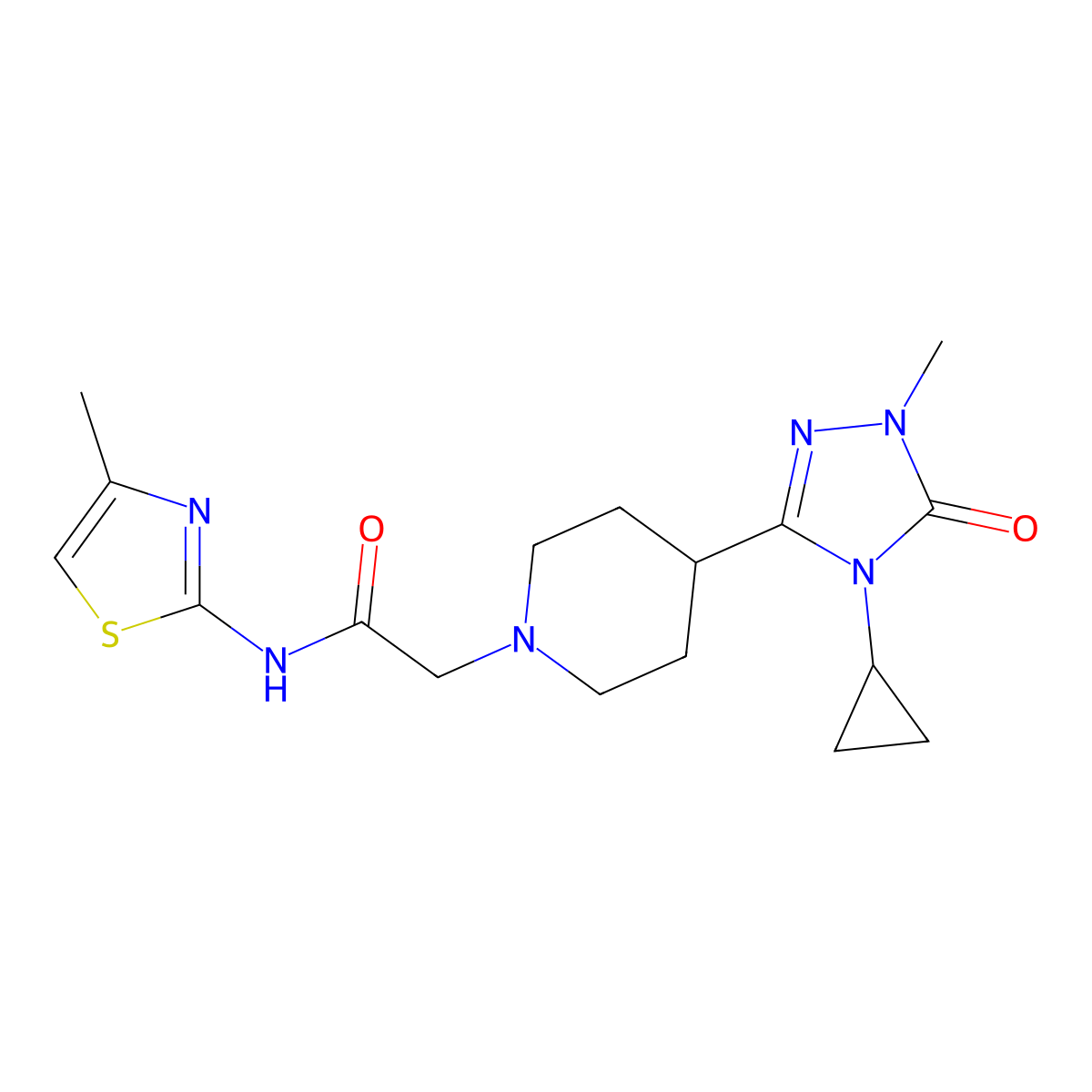 2-[4-(4-cyclopropyl-1-methyl-5-oxo-4,5-dihydro-1H-1,2,4-triazol-3-yl)piperidin-1-yl]-N-(4-methyl-1,3-thiazol-2-yl)acetamide molecular structure, CAS 1797126-68-1