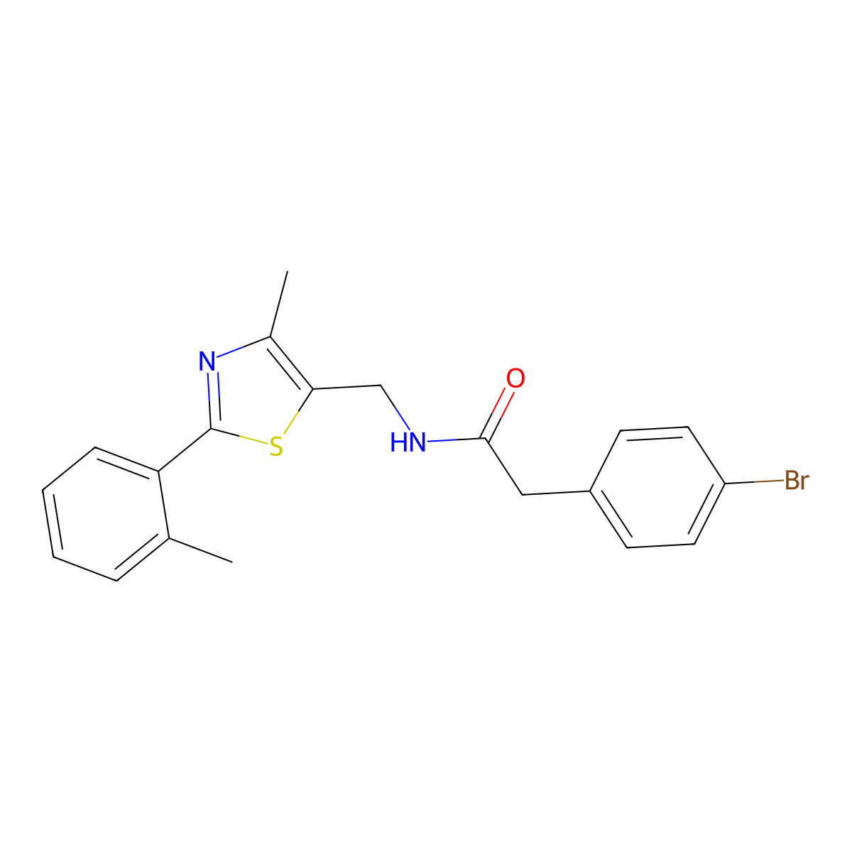 2-(4-bromophenyl)-N-((4-methyl-2-(o-tolyl)thiazol-5-yl)methyl)acetamide molecular structure, CAS 1797126-99-8
