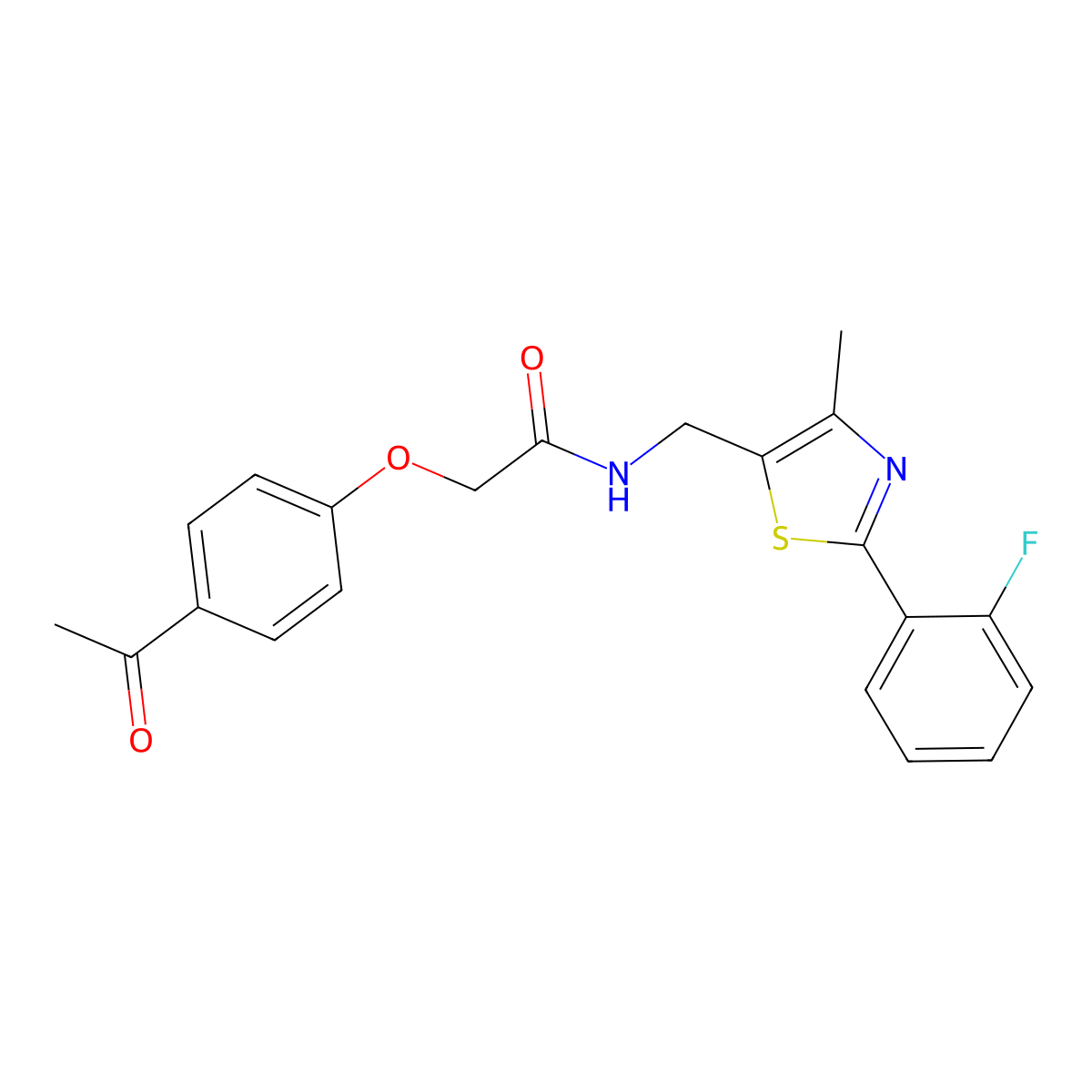 2-(4-acetylphenoxy)-N-((2-(2-fluorophenyl)-4-methylthiazol-5-yl)methyl)acetamide molecular structure, CAS 1797127-06-0