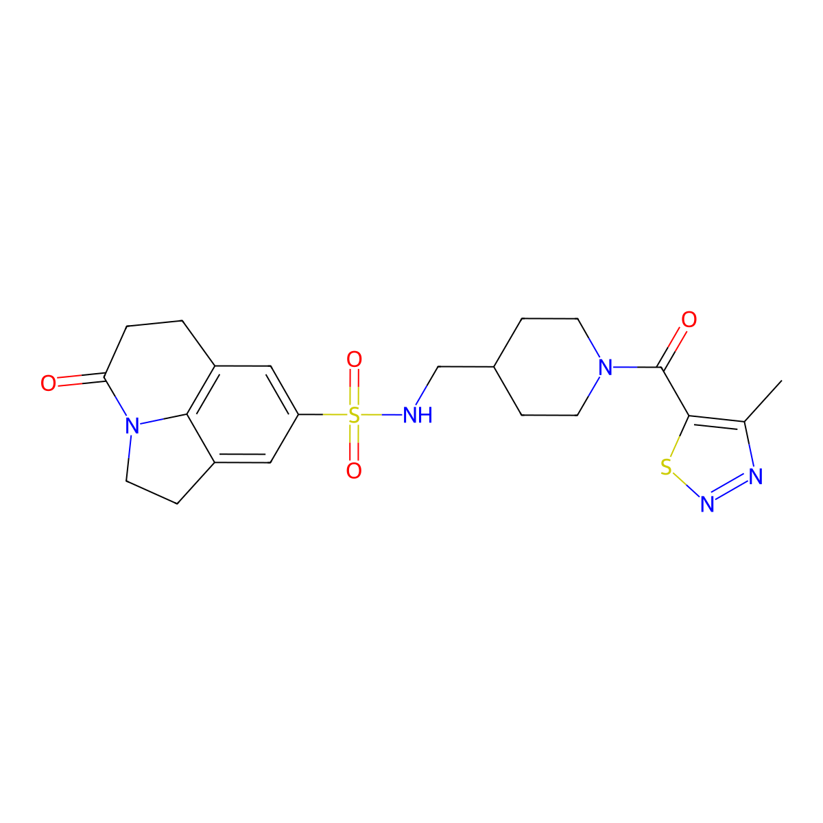 N-((1-(4-methyl-1,2,3-thiadiazole-5-carbonyl)piperidin-4-yl)methyl)-4-oxo-2,4,5,6-tetrahydro-1H-pyrrolo[3,2,1-ij]quinoline-8-sulfonamide molecular structure, CAS 1797127-25-3