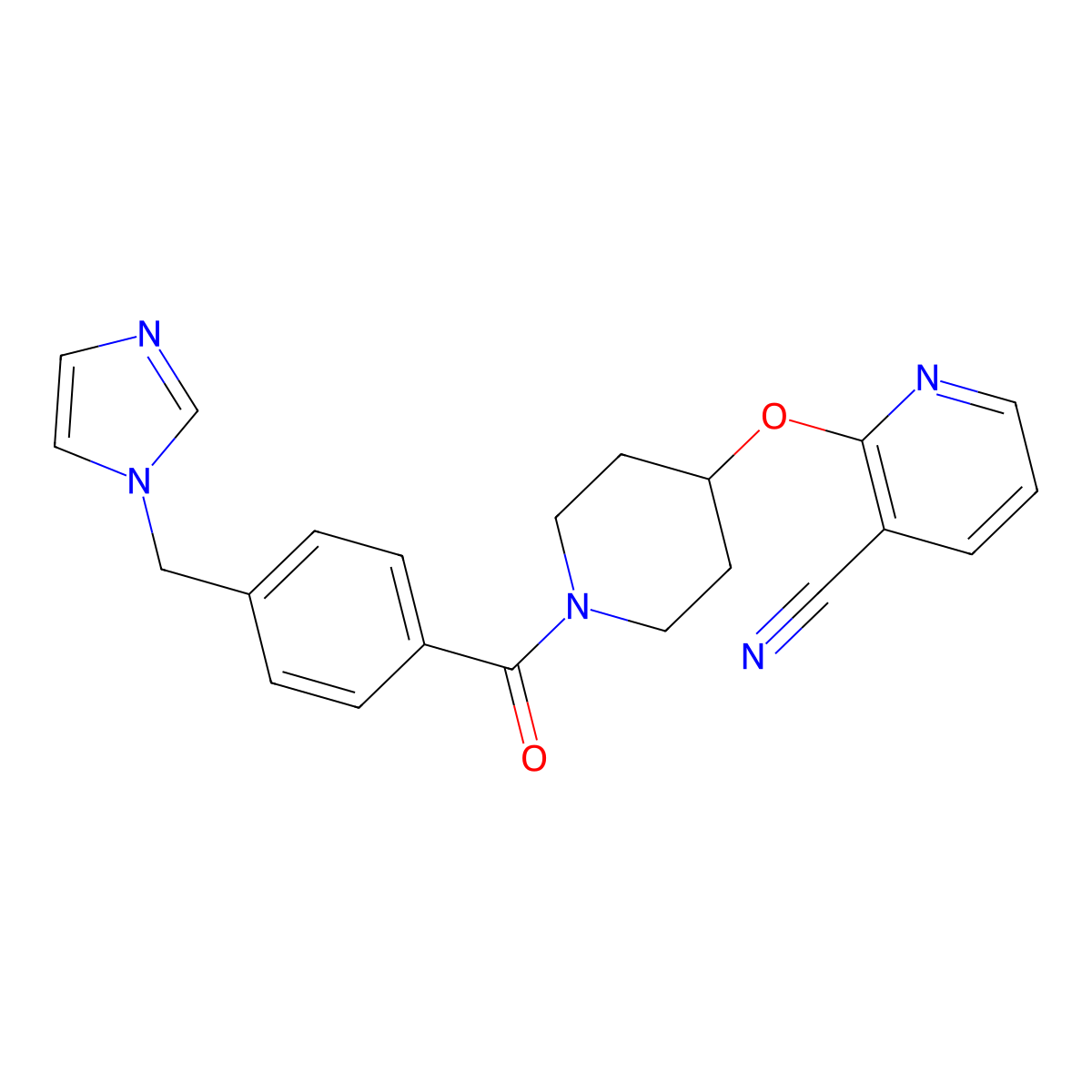 2-((1-(4-((1H-imidazol-1-yl)methyl)benzoyl)piperidin-4-yl)oxy)nicotinonitrile molecular structure, CAS 1797127-50-4