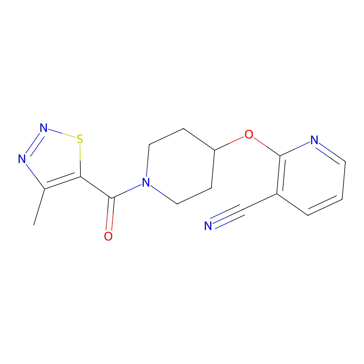 2-((1-(4-Methyl-1,2,3-thiadiazole-5-carbonyl)piperidin-4-yl)oxy)nicotinonitrile molecular structure, CAS 1797127-69-5