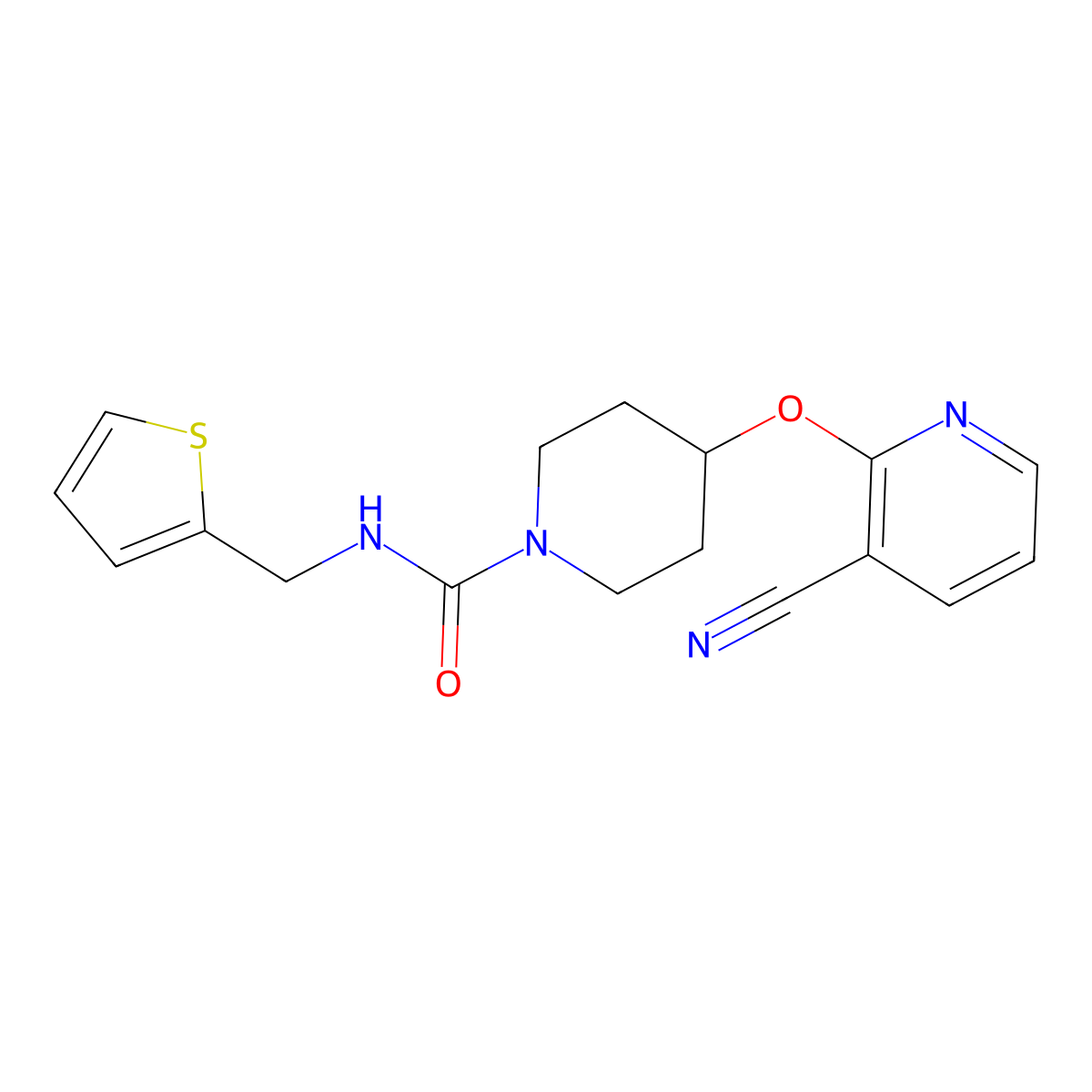 4-((3-cyanopyridin-2-yl)oxy)-N-(thiophen-2-ylmethyl)piperidine-1-carboxamide molecular structure, CAS 1797127-94-6