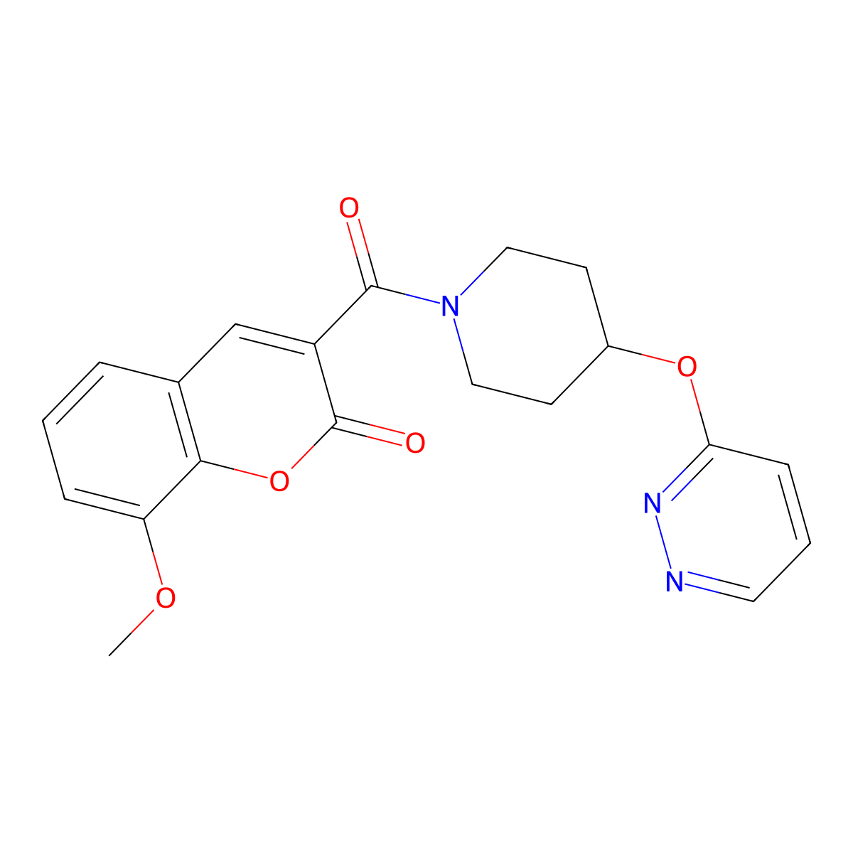 8-methoxy-3-(4-(pyridazin-3-yloxy)piperidine-1-carbonyl)-2H-chromen-2-one molecular structure, CAS 1797128-20-1