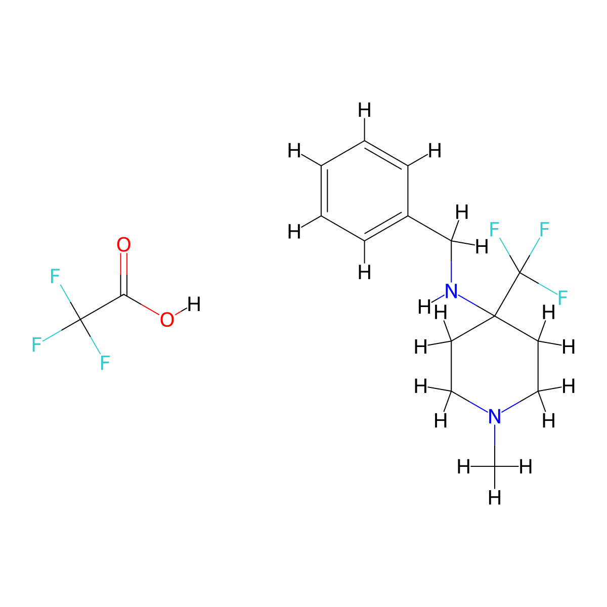 N-benzyl-1-methyl-4-(trifluoromethyl)piperidin-4-amine, trifluoroacetic acid molecular structure, CAS 1797129-40-8