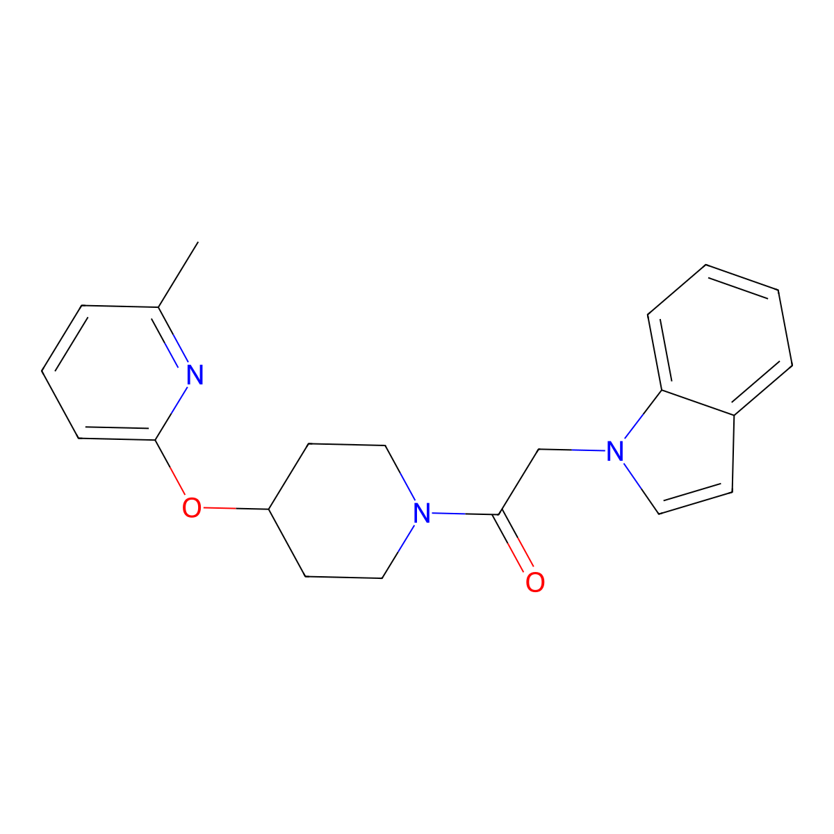 2-(1H-indol-1-yl)-1-(4-((6-methylpyridin-2-yl)oxy)piperidin-1-yl)ethanone molecular structure, CAS 1797129-45-3