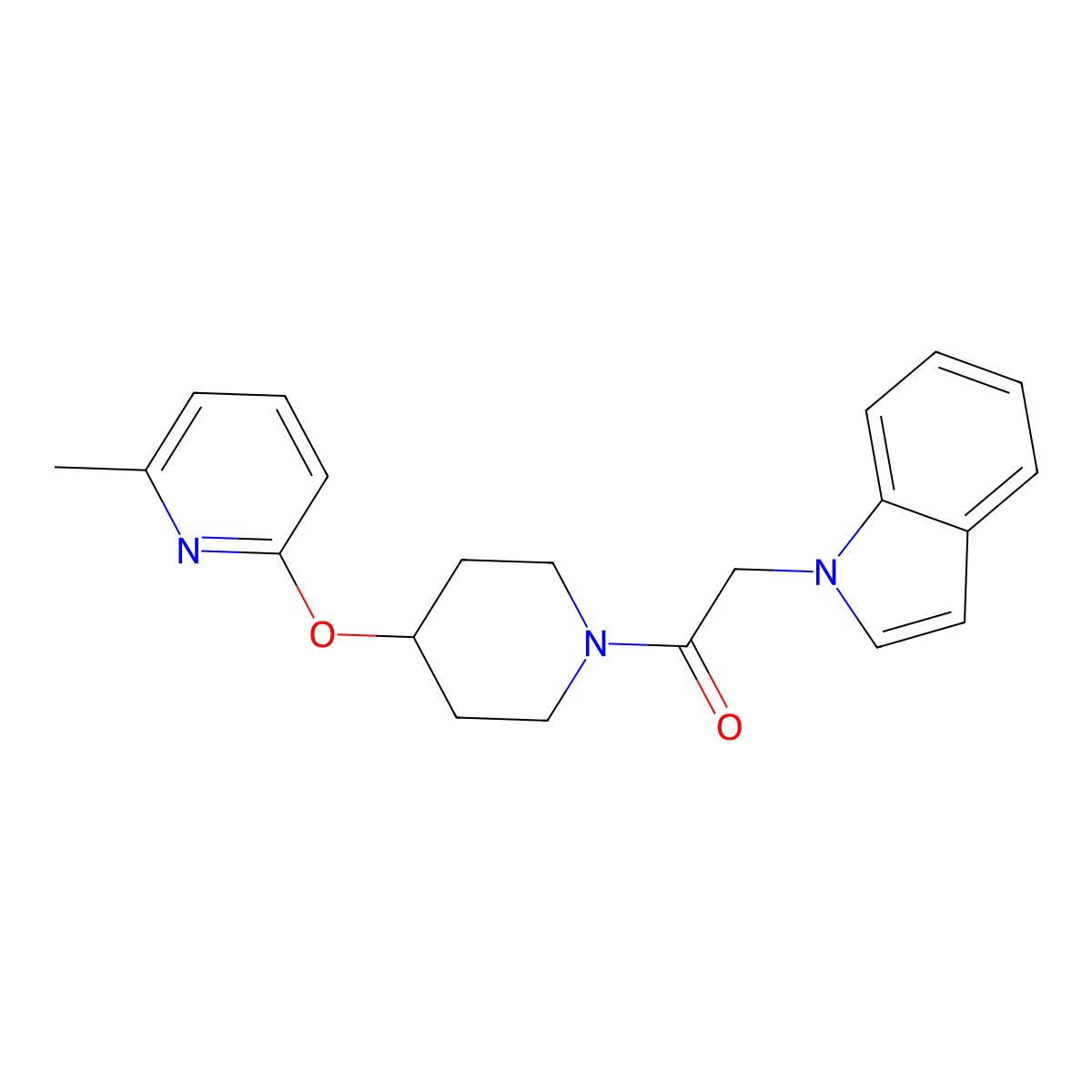 2-(1H-indol-1-yl)-1-(4-((6-methylpyridin-2-yl)oxy)piperidin-1-yl)ethanone molecular structure, CAS 1797129-45-3