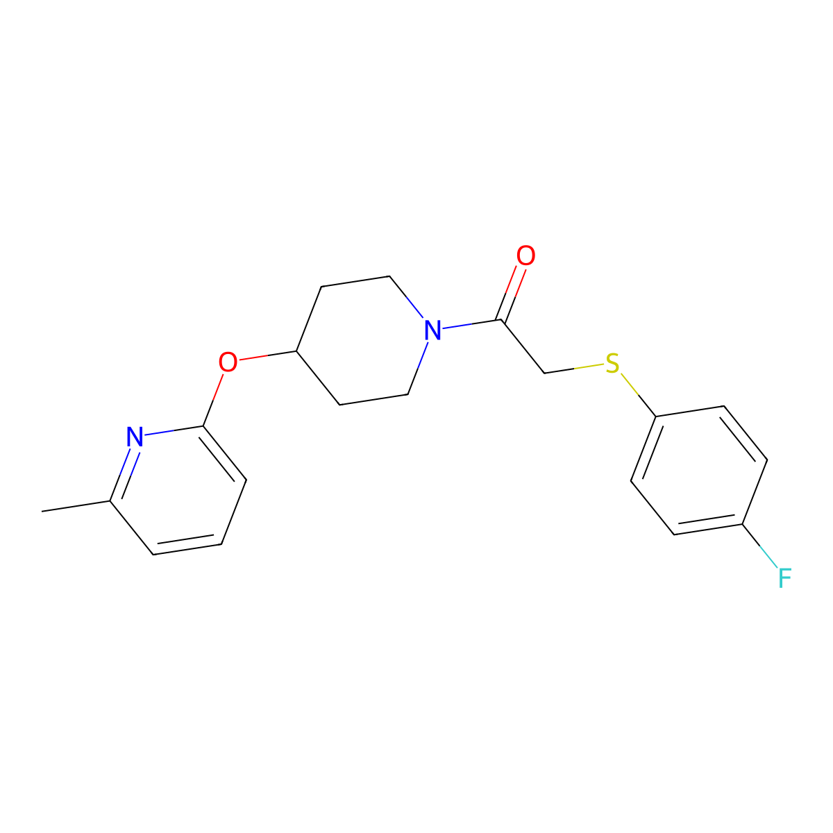 2-((4-Fluorophenyl)thio)-1-(4-((6-methylpyridin-2-yl)oxy)piperidin-1-yl)ethanone molecular structure, CAS 1797129-54-4
