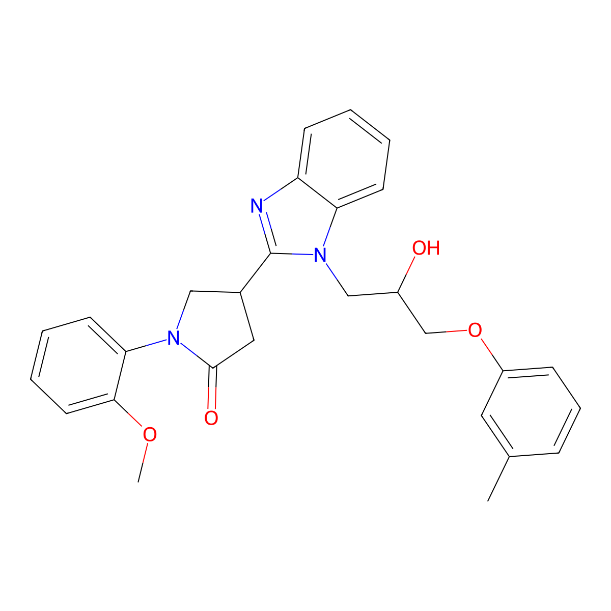 4-{1-[2-hydroxy-3-(3-methylphenoxy)propyl]-1H-benzimidazol-2-yl}-1-(2-methoxyphenyl)pyrrolidin-2-one molecular structure, CAS 1797130-80-3
