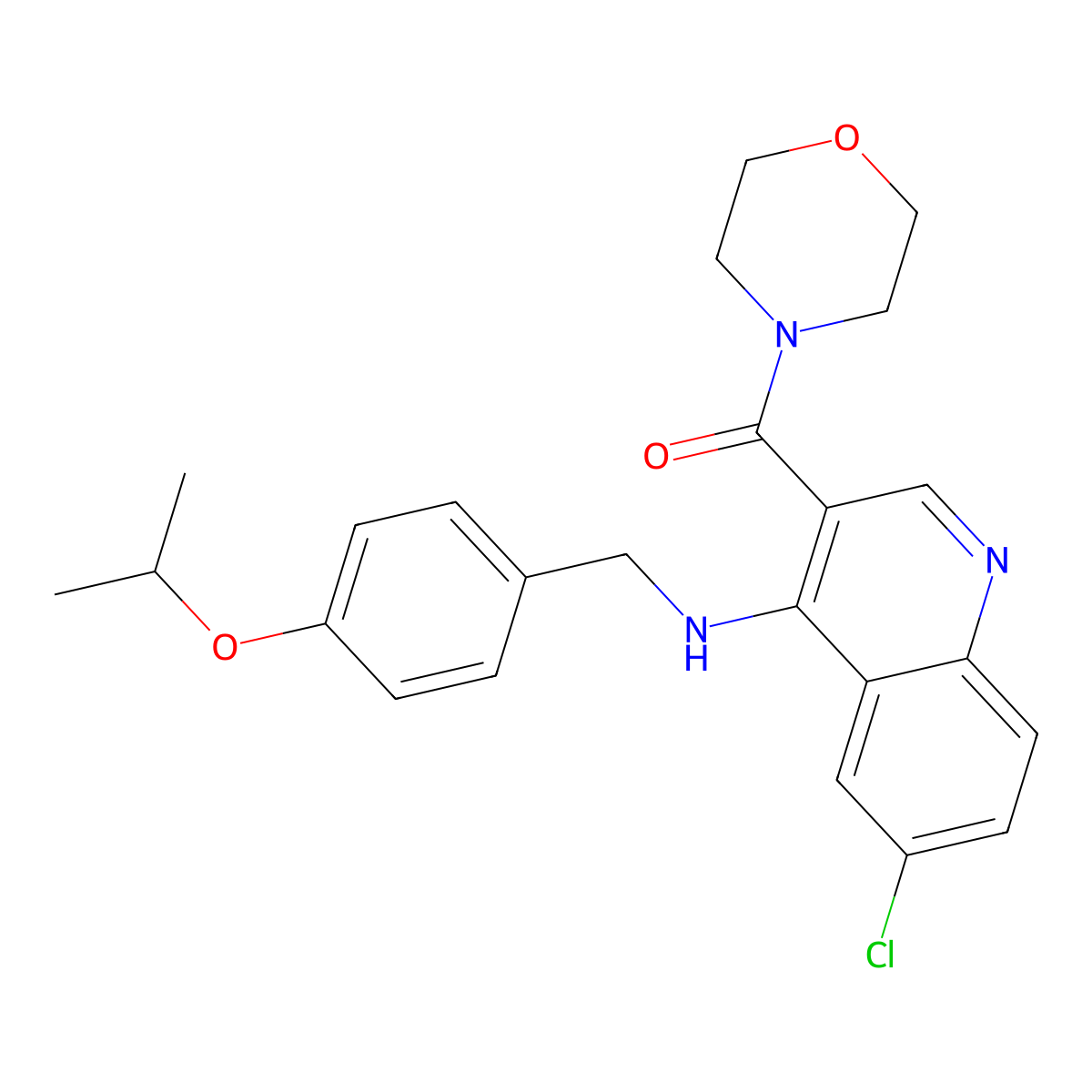 (6-Chloro-4-{[4-(propan-2-yloxy)benzyl]amino}quinolin-3-yl)(morpholin-4-yl)methanone molecular structure, CAS 1797137-39-3