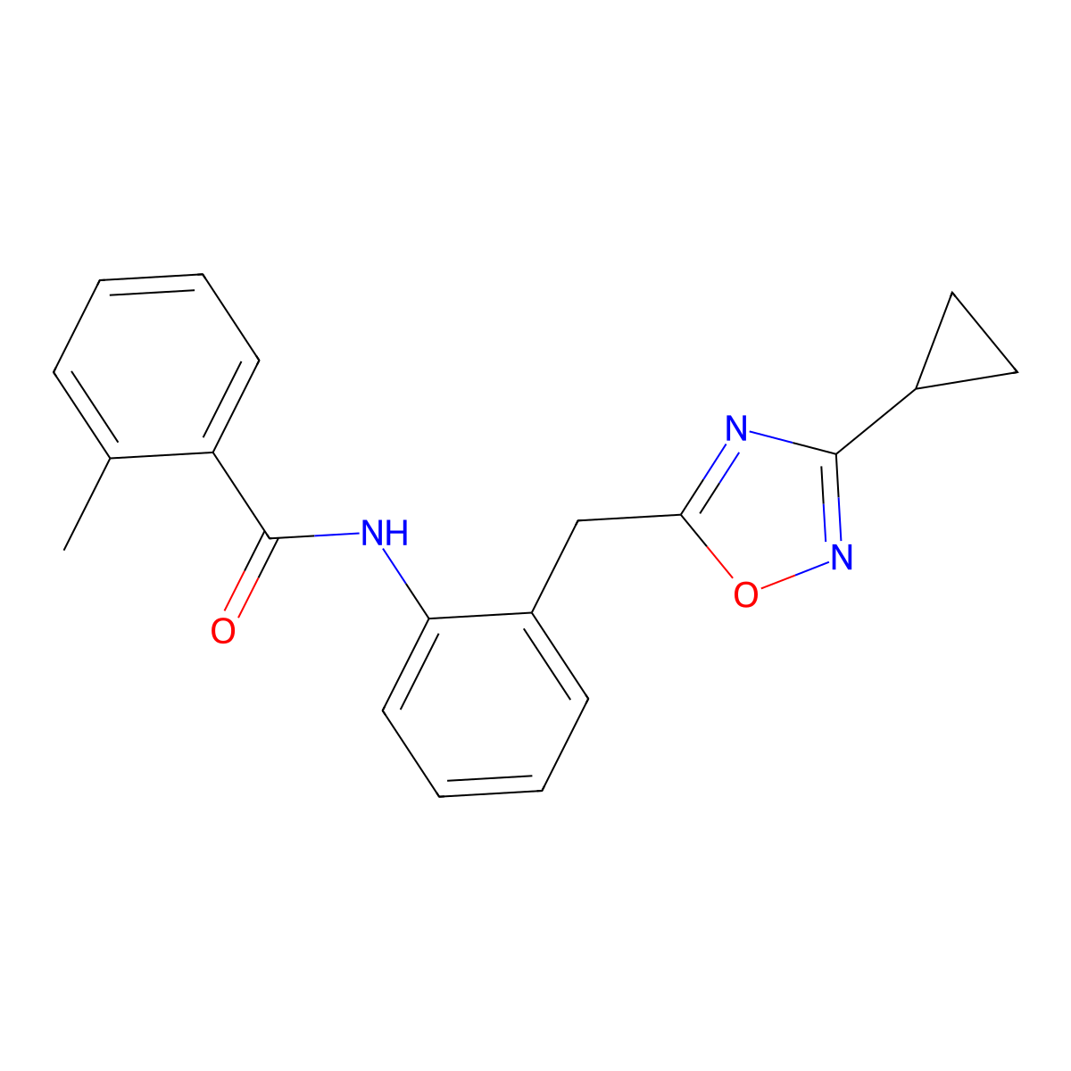 N-{2-[(3-Cyclopropyl-1,2,4-oxadiazol-5-YL)methyl]phenyl}-2-methylbenzamide molecular structure, CAS 1797138-65-8