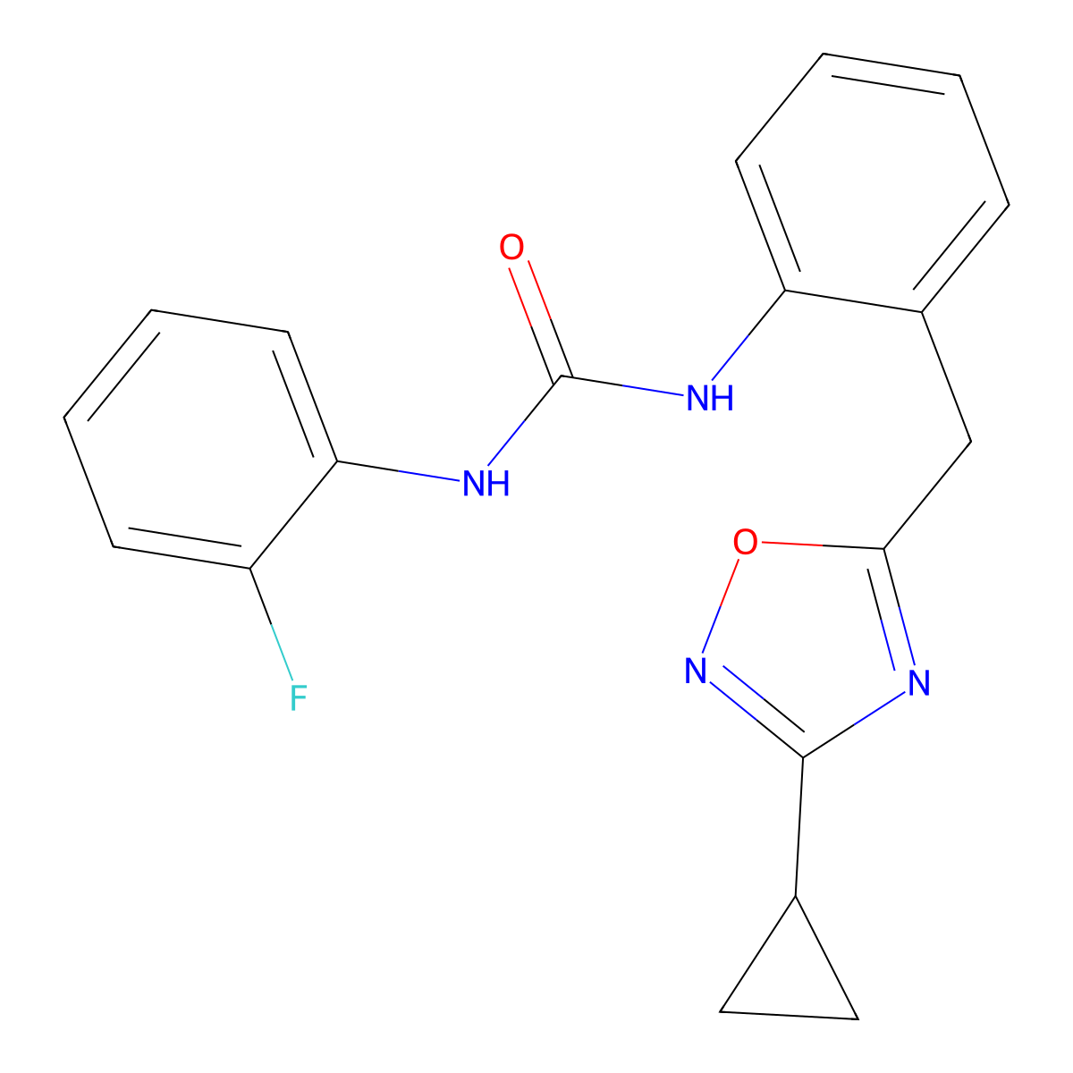 1-(2-((3-Cyclopropyl-1,2,4-oxadiazol-5-yl)methyl)phenyl)-3-(2-fluorophenyl)urea molecular structure, CAS 1797138-77-2