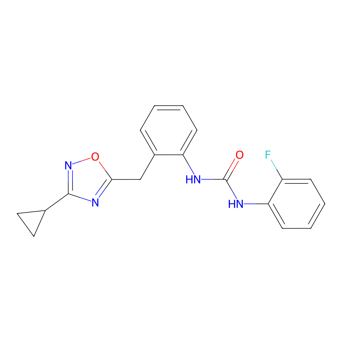 1-(2-((3-Cyclopropyl-1,2,4-oxadiazol-5-yl)methyl)phenyl)-3-(2-fluorophenyl)urea molecular structure, CAS 1797138-77-2