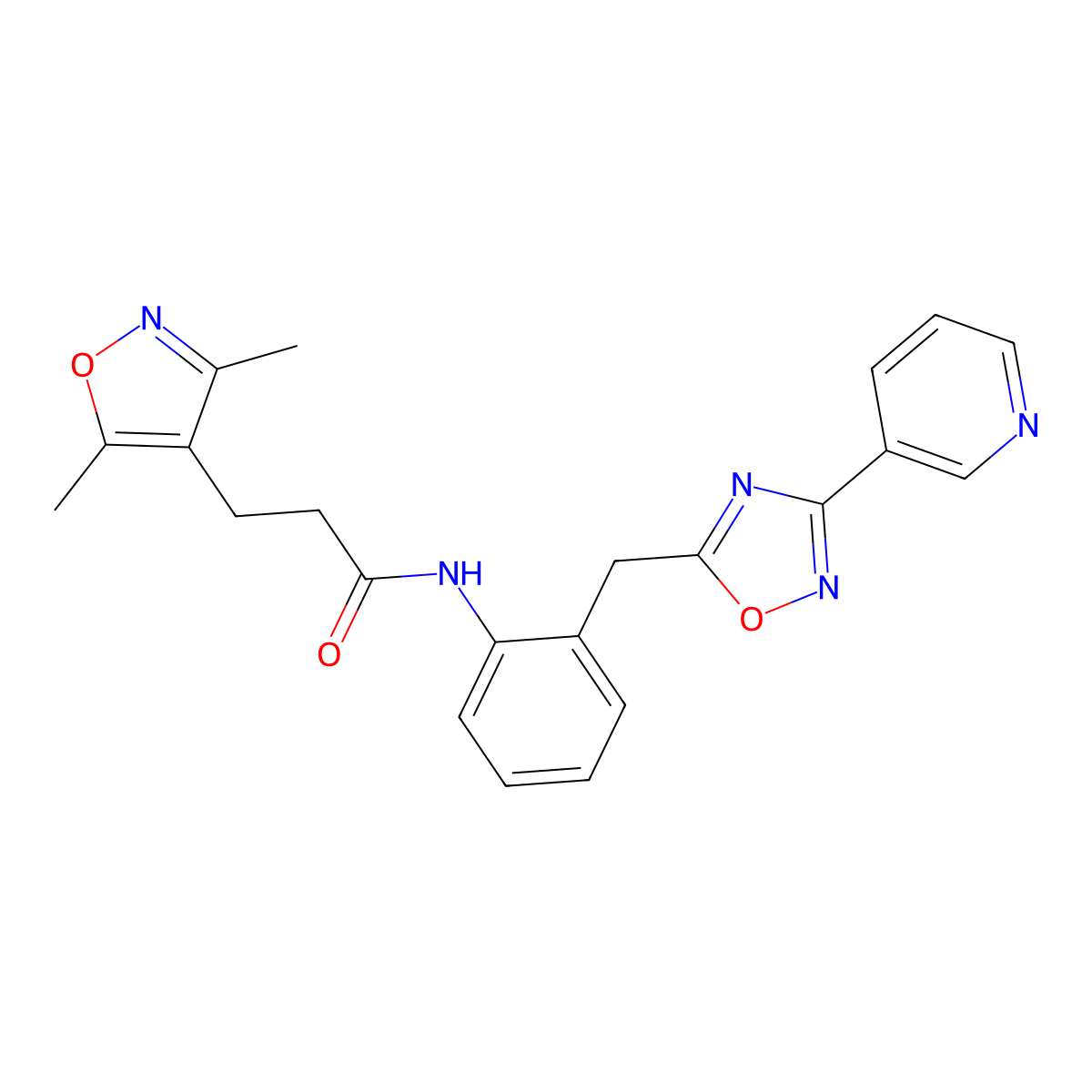 3-(3,5-dimethylisoxazol-4-yl)-N-(2-((3-(pyridin-3-yl)-1,2,4-oxadiazol-5-yl)methyl)phenyl)propanamide molecular structure, CAS 1797138-95-4