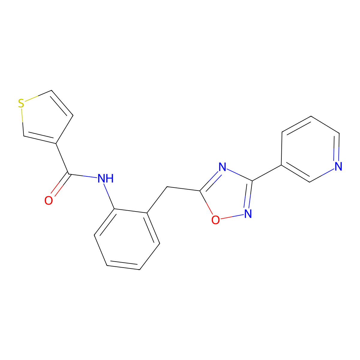 N-(2-{[3-(Pyridin-3-YL)-1,2,4-oxadiazol-5-YL]methyl}phenyl)thiophene-3-carboxamide molecular structure, CAS 1797139-01-5