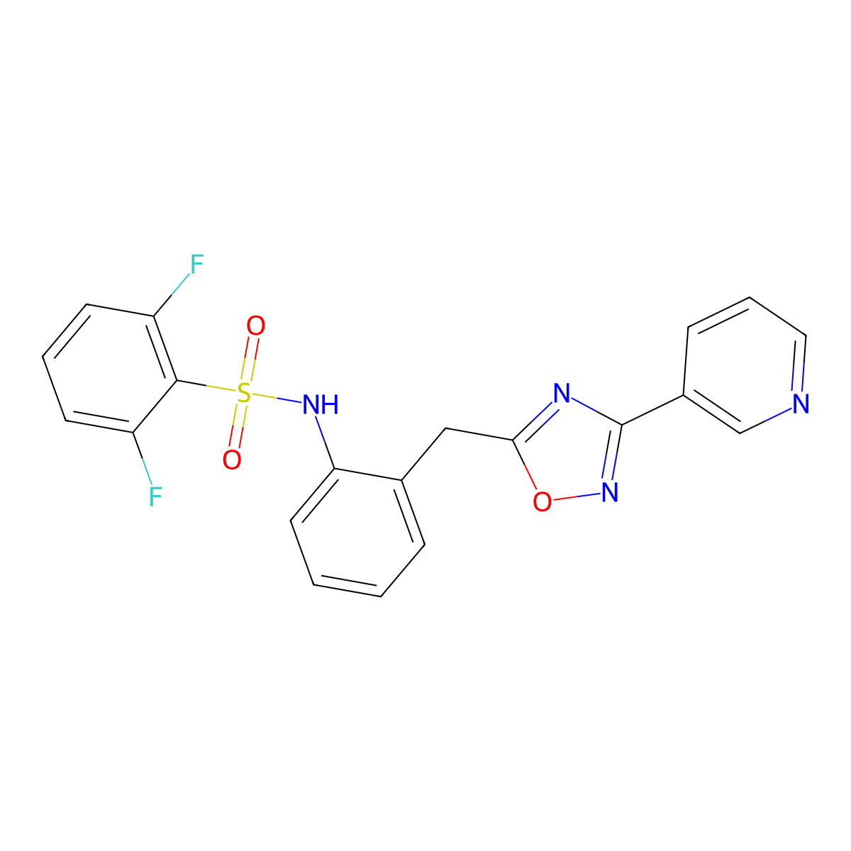 2,6-difluoro-N-(2-((3-(pyridin-3-yl)-1,2,4-oxadiazol-5-yl)methyl)phenyl)benzenesulfonamide molecular structure, CAS 1797139-06-0