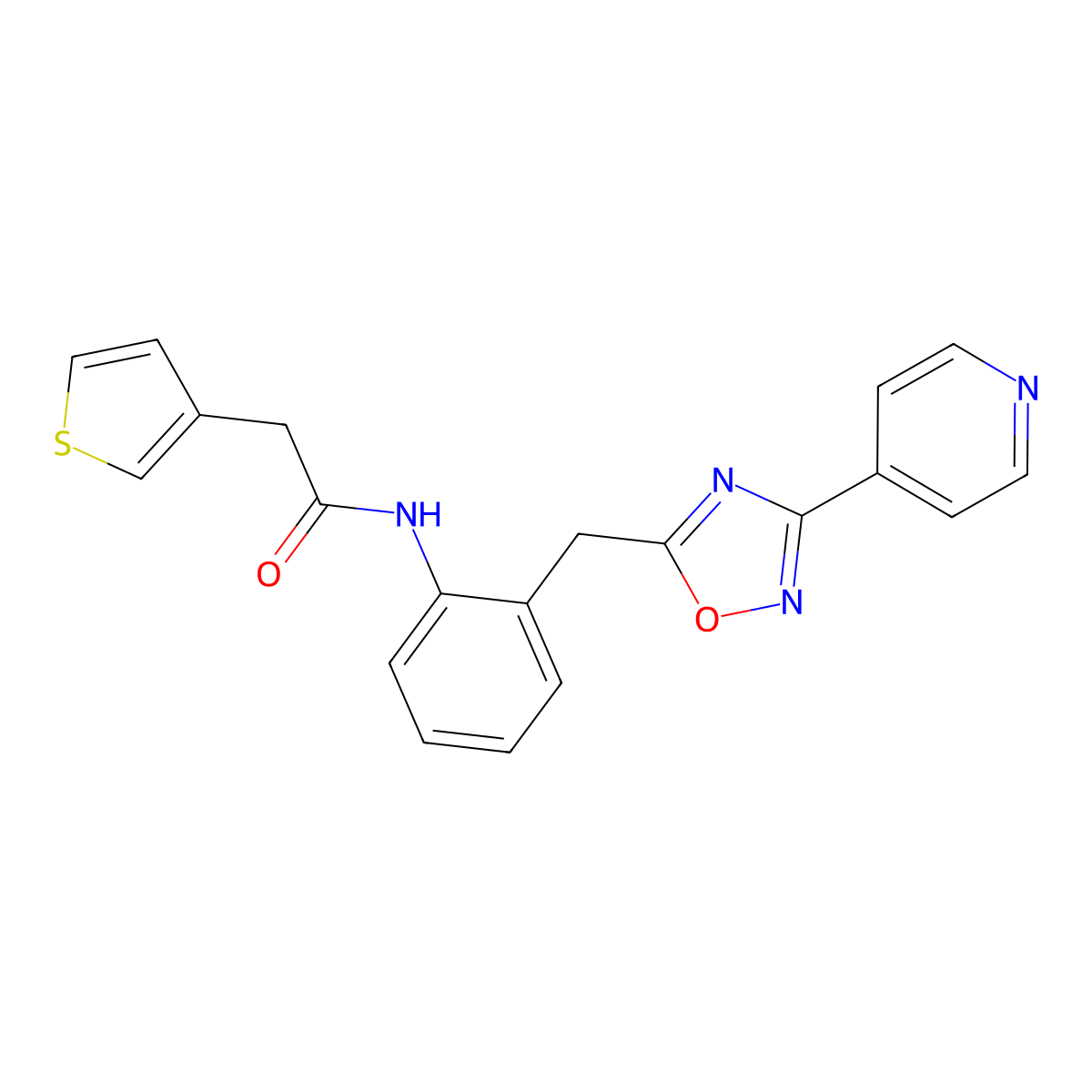 N-(2-((3-(pyridin-4-yl)-1,2,4-oxadiazol-5-yl)methyl)phenyl)-2-(thiophen-3-yl)acetamide molecular structure, CAS 1797139-13-9