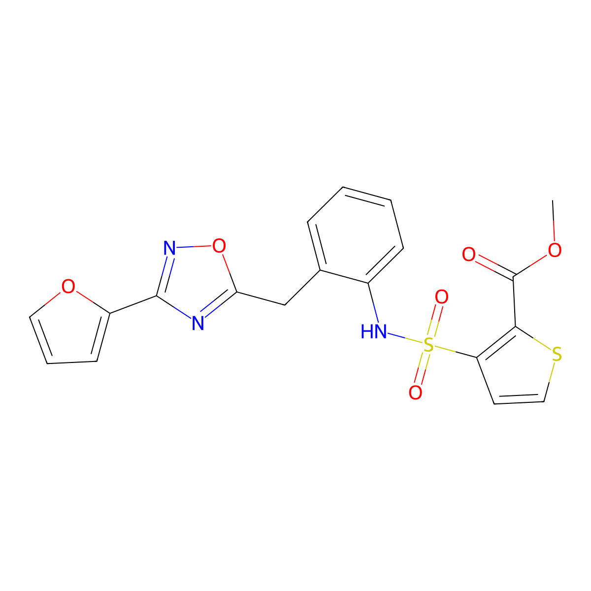 methyl 3-(N-(2-((3-(furan-2-yl)-1,2,4-oxadiazol-5-yl)methyl)phenyl)sulfamoyl)thiophene-2-carboxylate molecular structure, CAS 1797139-78-6