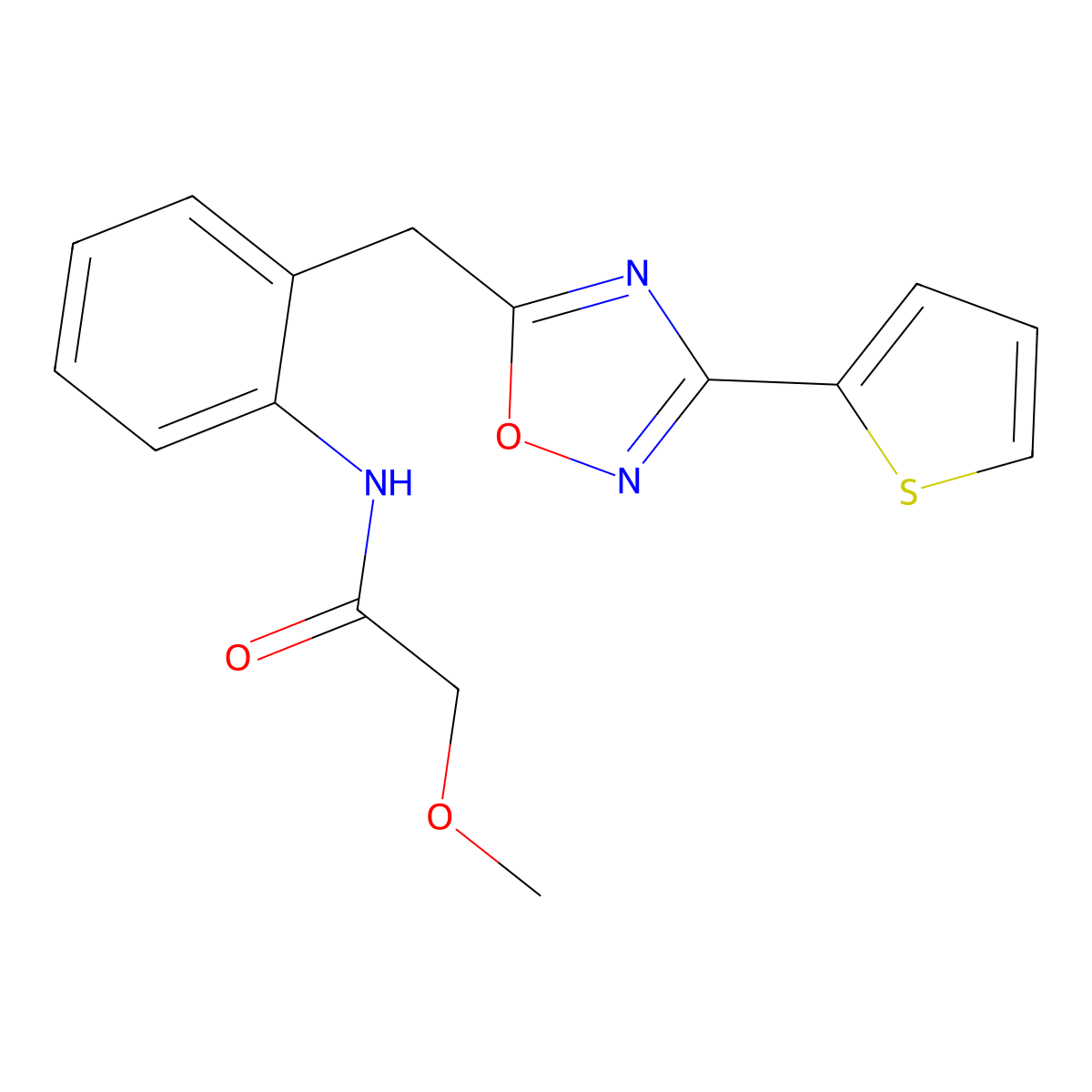 2-Methoxy-N-(2-{[3-(thiophen-2-YL)-1,2,4-oxadiazol-5-YL]methyl}phenyl)acetamide molecular structure, CAS 1797139-87-7