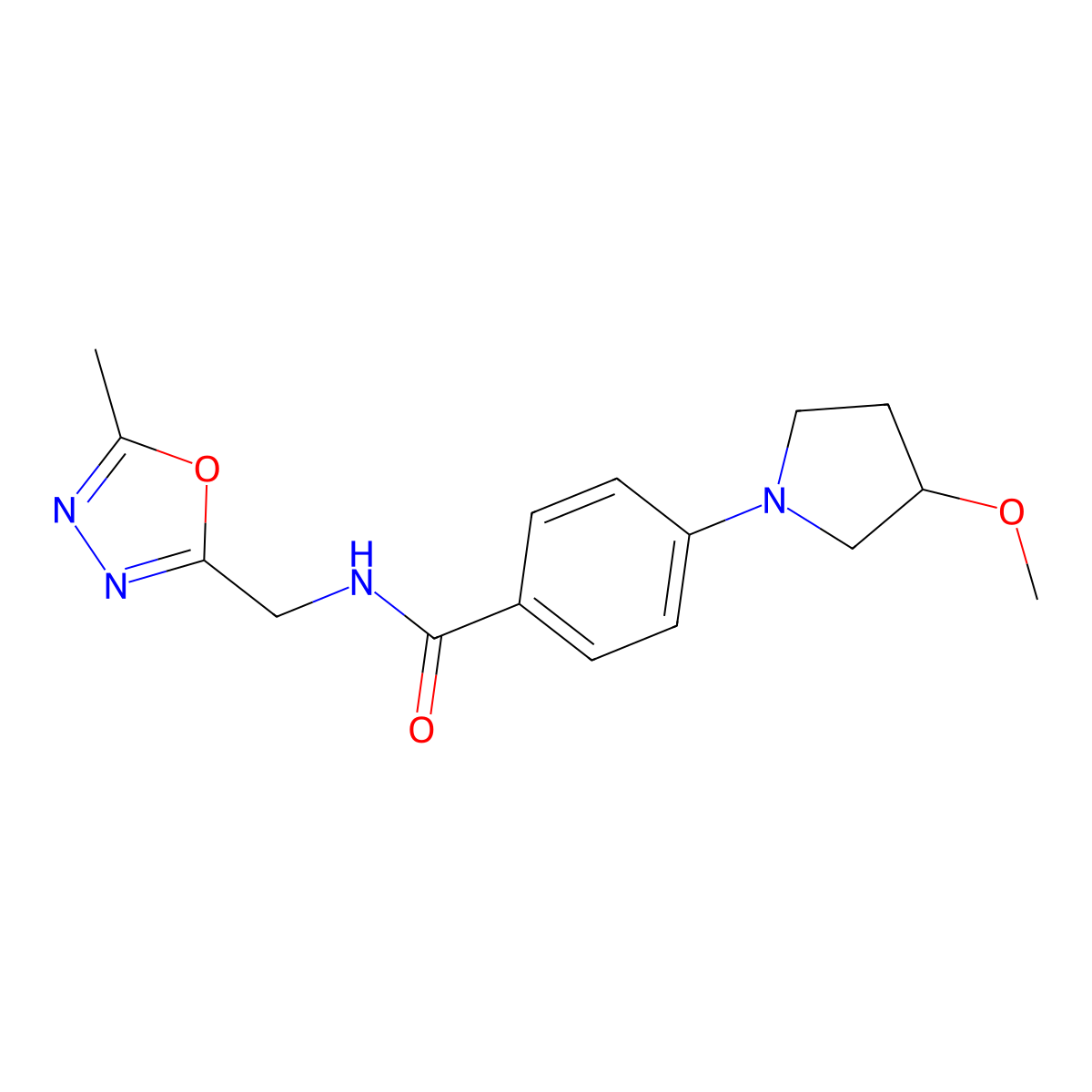 4-(3-methoxypyrrolidin-1-yl)-N-[(5-methyl-1,3,4-oxadiazol-2-yl)methyl]benzamide molecular structure, CAS 1797139-97-9
