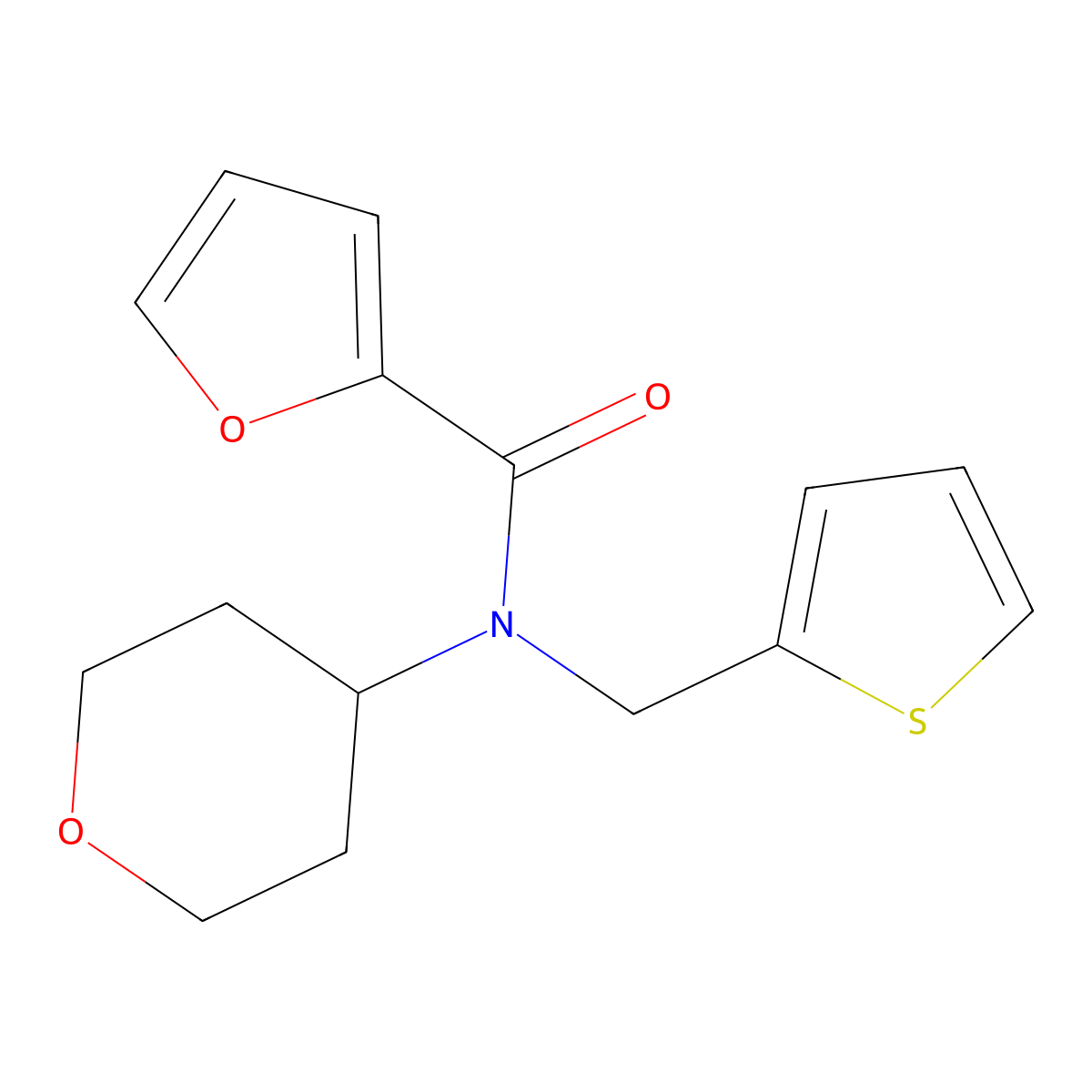 N-(tetrahydro-2H-pyran-4-yl)-N-(thiophen-2-ylmethyl)furan-2-carboxamide molecular structure, CAS 1797140-36-3