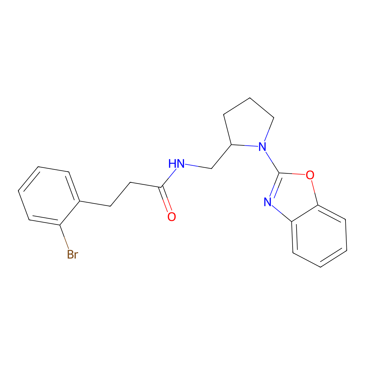 N-((1-(benzo[d]oxazol-2-yl)pyrrolidin-2-yl)methyl)-3-(2-bromophenyl)propanamide molecular structure, CAS 1797140-61-4