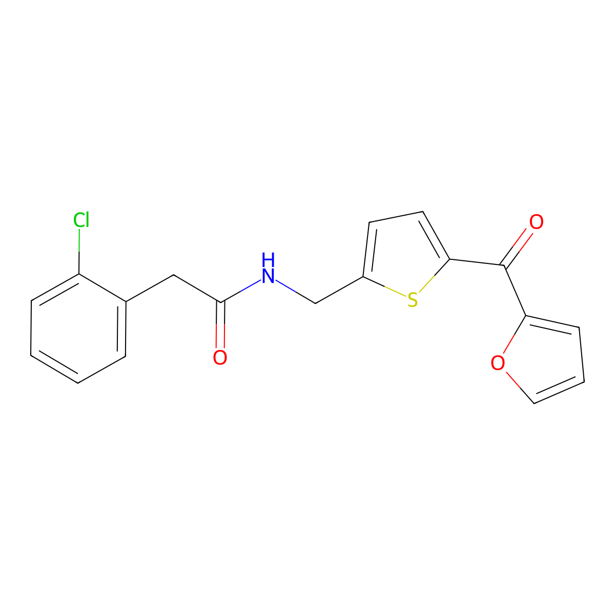 2-(2-chlorophenyl)-N-((5-(furan-2-carbonyl)thiophen-2-yl)methyl)acetamide molecular structure, CAS 1797140-82-9