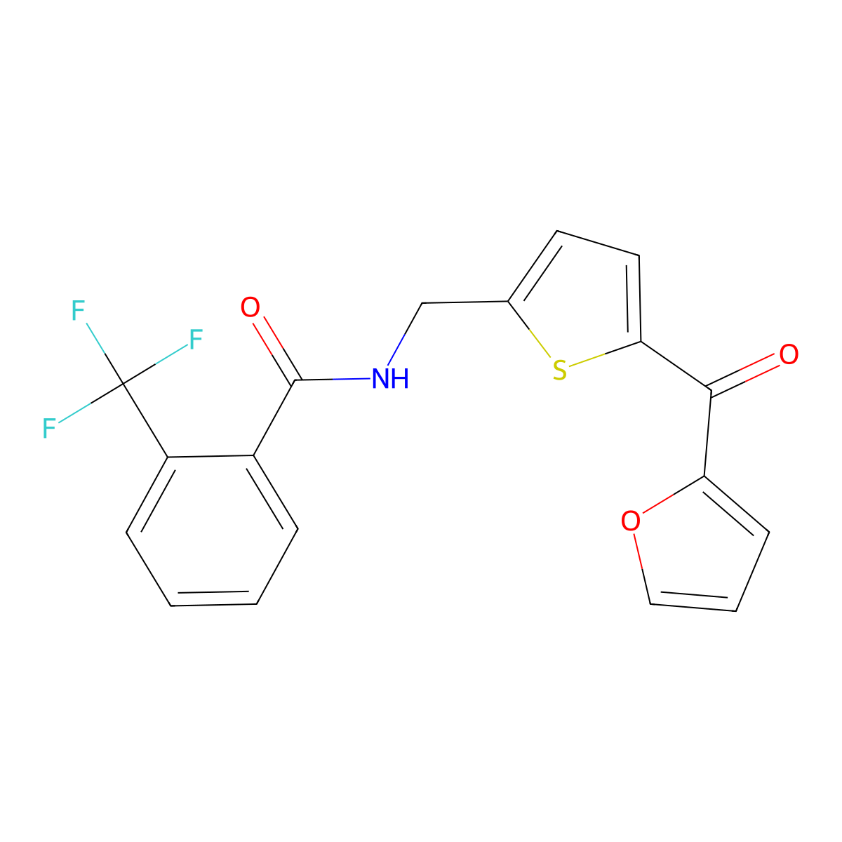N-((5-(furan-2-carbonyl)thiophen-2-yl)methyl)-2-(trifluoromethyl)benzamide molecular structure, CAS 1797140-87-4