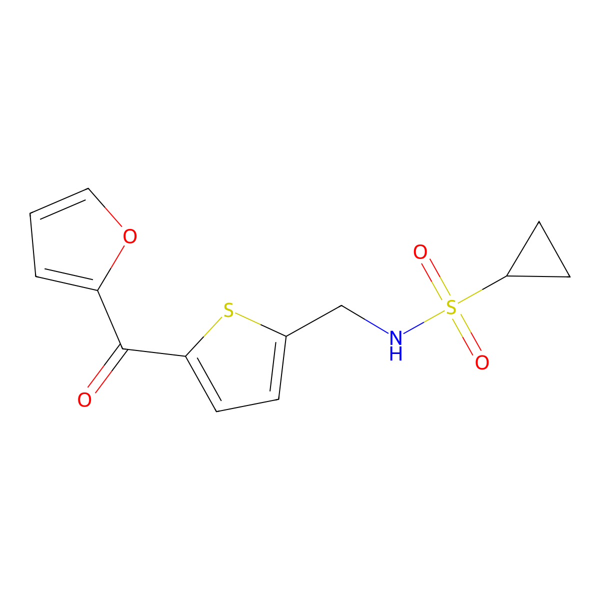 N-((5-(furan-2-carbonyl)thiophen-2-yl)methyl)cyclopropanesulfonamide molecular structure, CAS 1797140-98-7