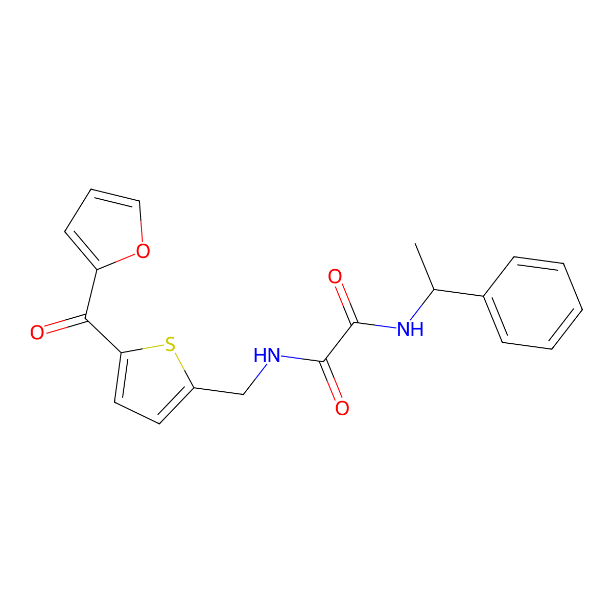 N1-((5-(furan-2-carbonyl)thiophen-2-yl)methyl)-N2-(1-phenylethyl)oxalamide molecular structure, CAS 1797141-21-9