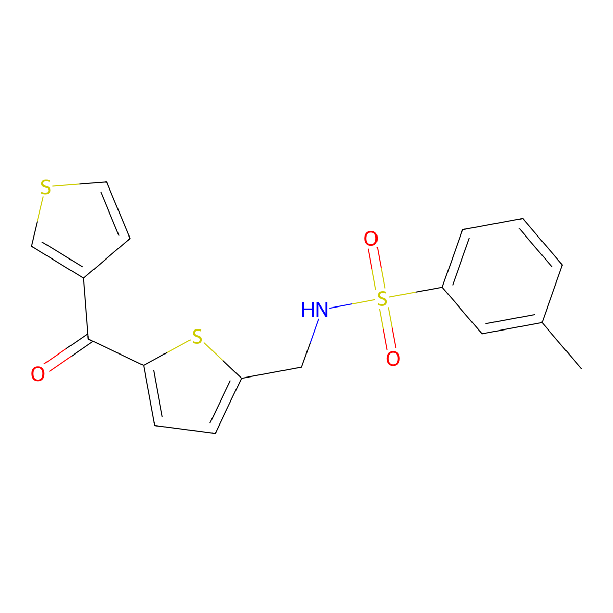 3-methyl-N-((5-(thiophene-3-carbonyl)thiophen-2-yl)methyl)benzenesulfonamide molecular structure, CAS 1797141-40-2