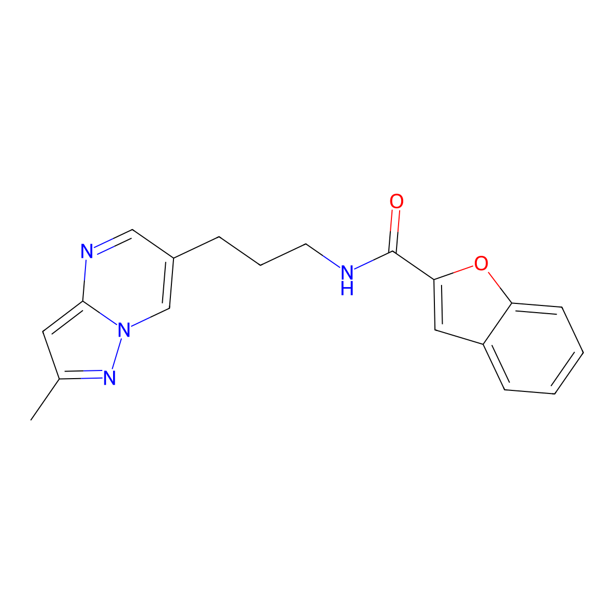 N-(3-(2-methylpyrazolo[1,5-a]pyrimidin-6-yl)propyl)benzofuran-2-carboxamide molecular structure, CAS 1797141-86-6