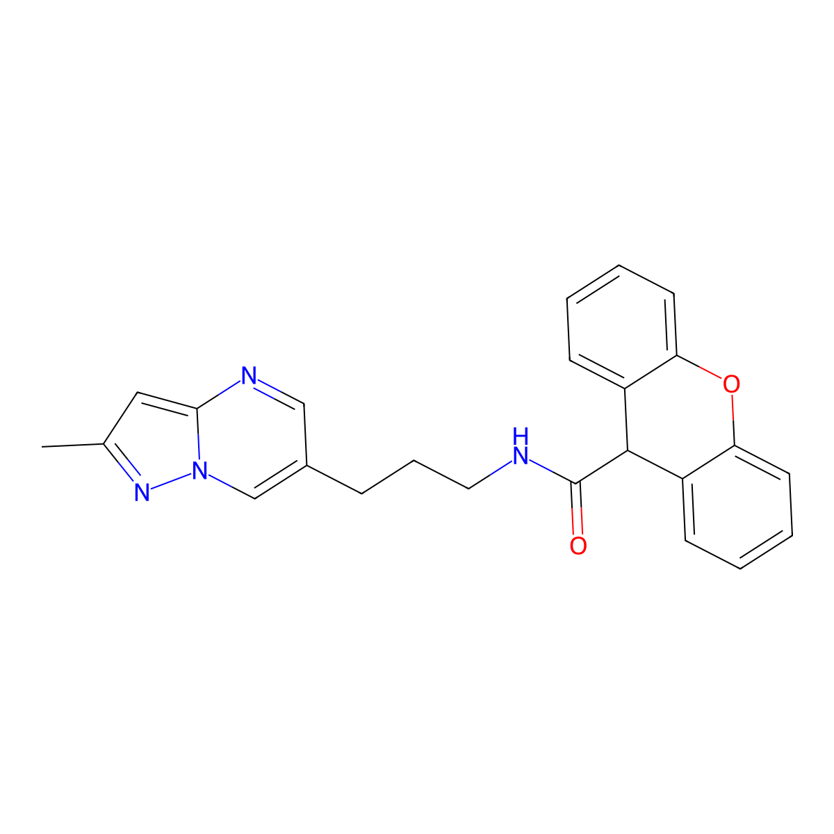 N-(3-(2-methylpyrazolo[1,5-a]pyrimidin-6-yl)propyl)-9H-xanthene-9-carboxamide molecular structure, CAS 1797141-91-3