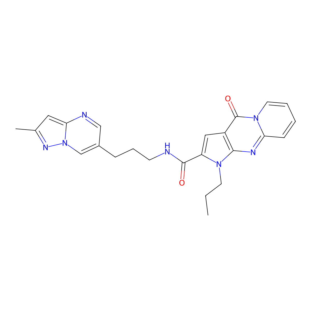 N-(3-(2-methylpyrazolo[1,5-a]pyrimidin-6-yl)propyl)-4-oxo-1-propyl-1,4-dihydropyrido[1,2-a]pyrrolo[2,3-d]pyrimidine-2-carboxamide molecular structure, CAS 1797141-95-7