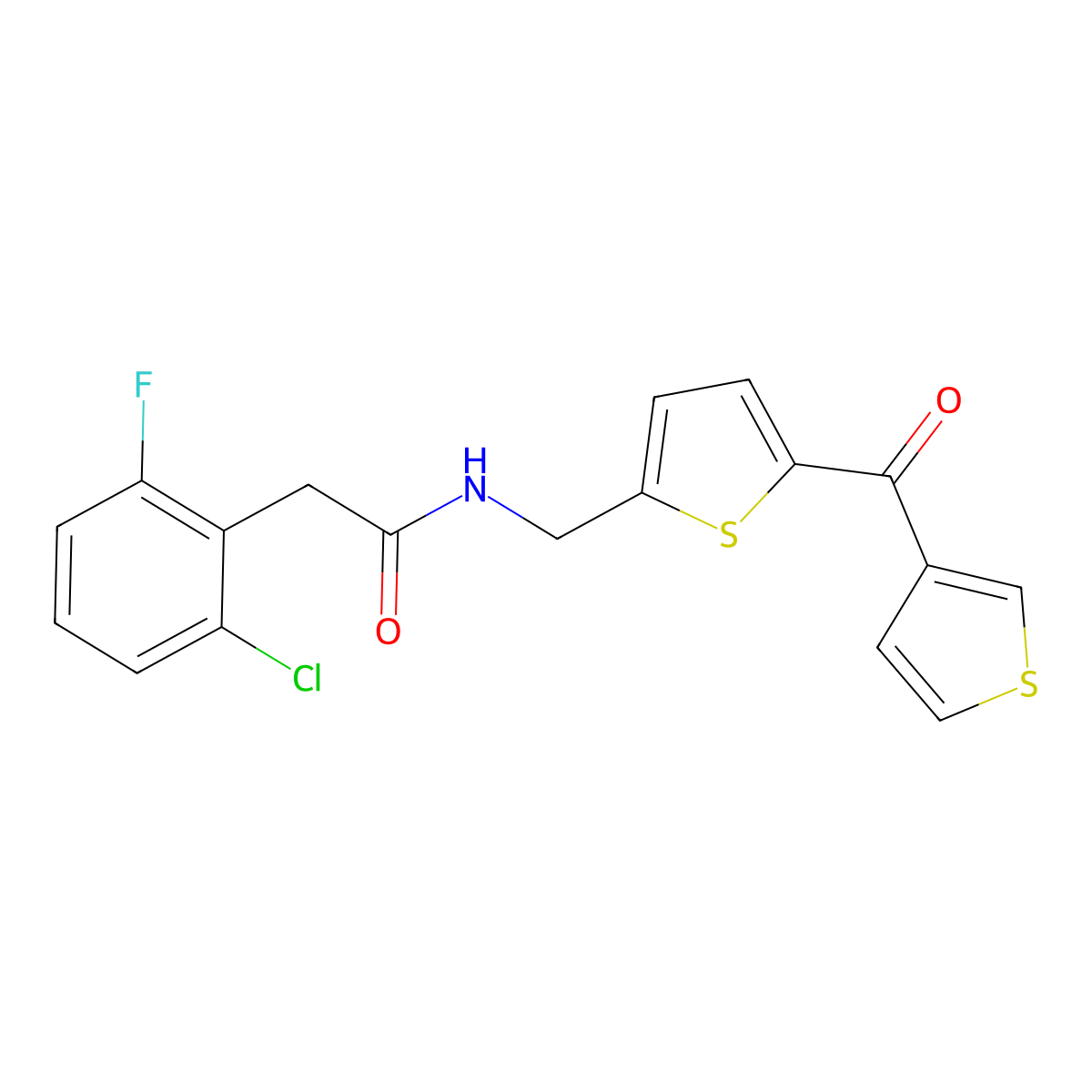 2-(2-chloro-6-fluorophenyl)-N-{[5-(thiophene-3-carbonyl)thiophen-2-yl]methyl}acetamide molecular structure, CAS 1797142-02-9