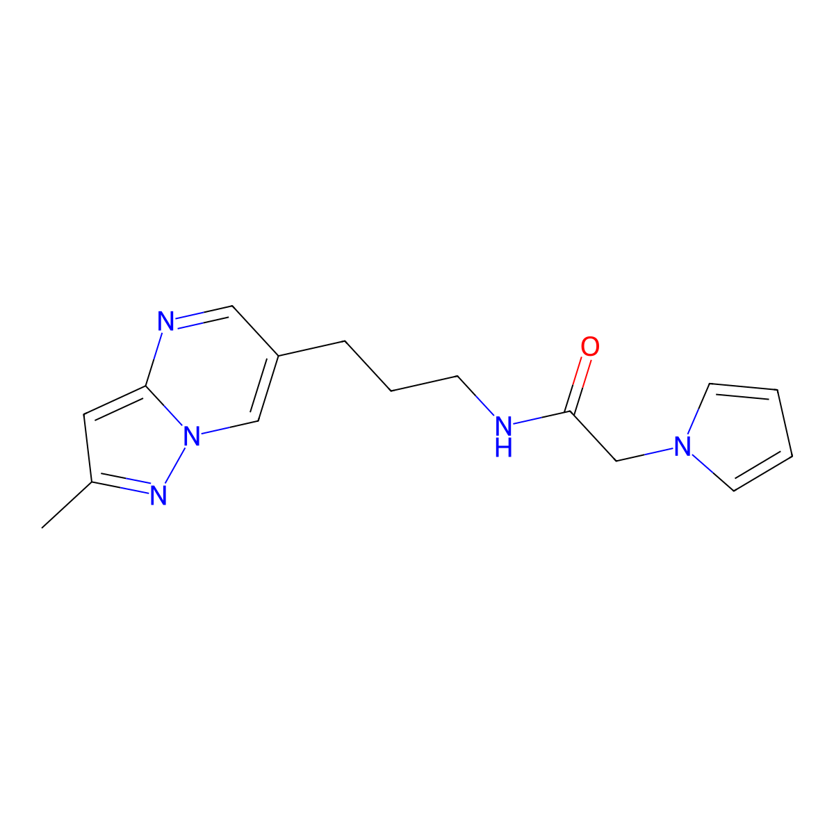 N-(3-(2-methylpyrazolo[1,5-a]pyrimidin-6-yl)propyl)-2-(1H-pyrrol-1-yl)acetamide molecular structure, CAS 1797142-18-7