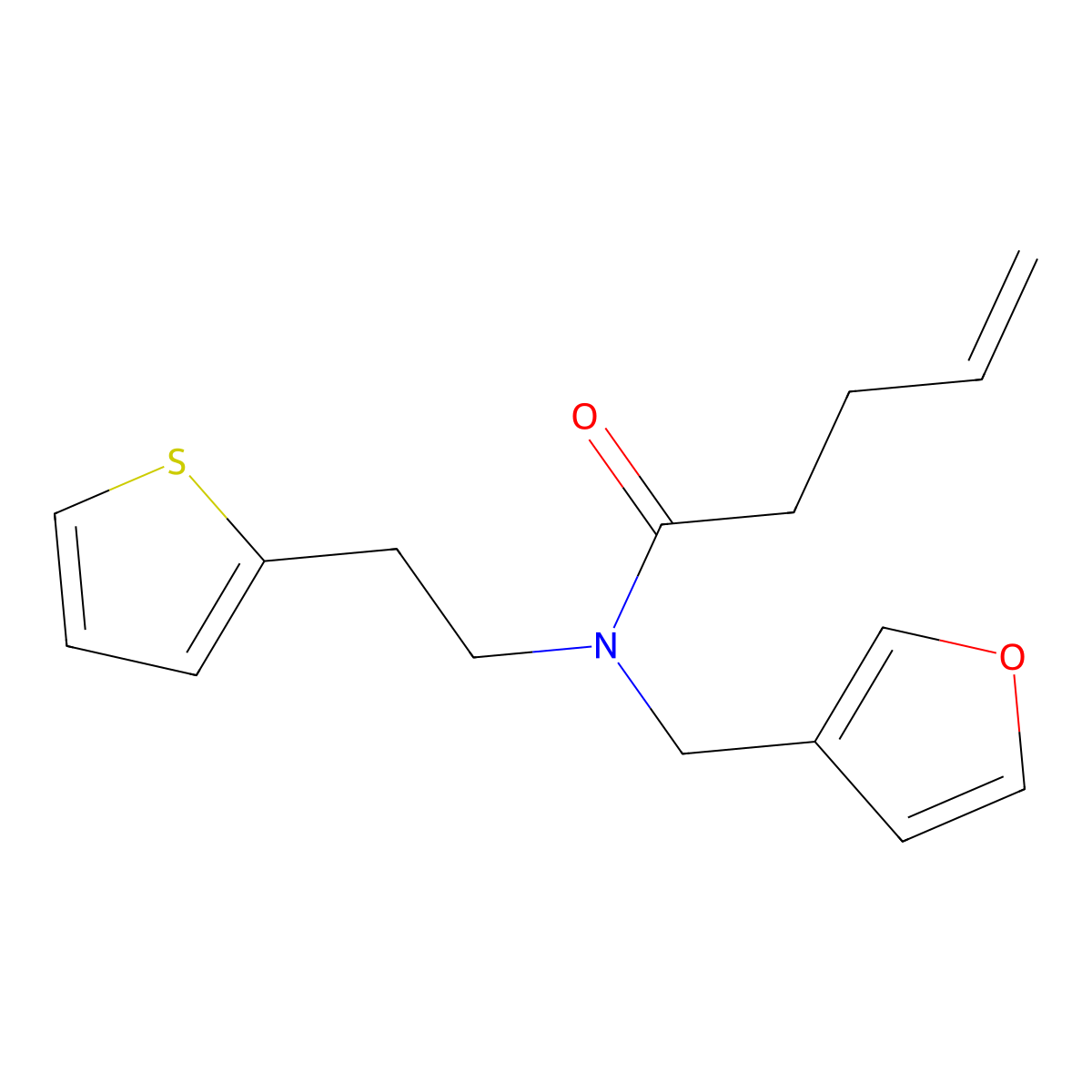 N-(furan-3-ylmethyl)-N-(2-(thiophen-2-yl)ethyl)pent-4-enamide molecular structure, CAS 1797142-43-8