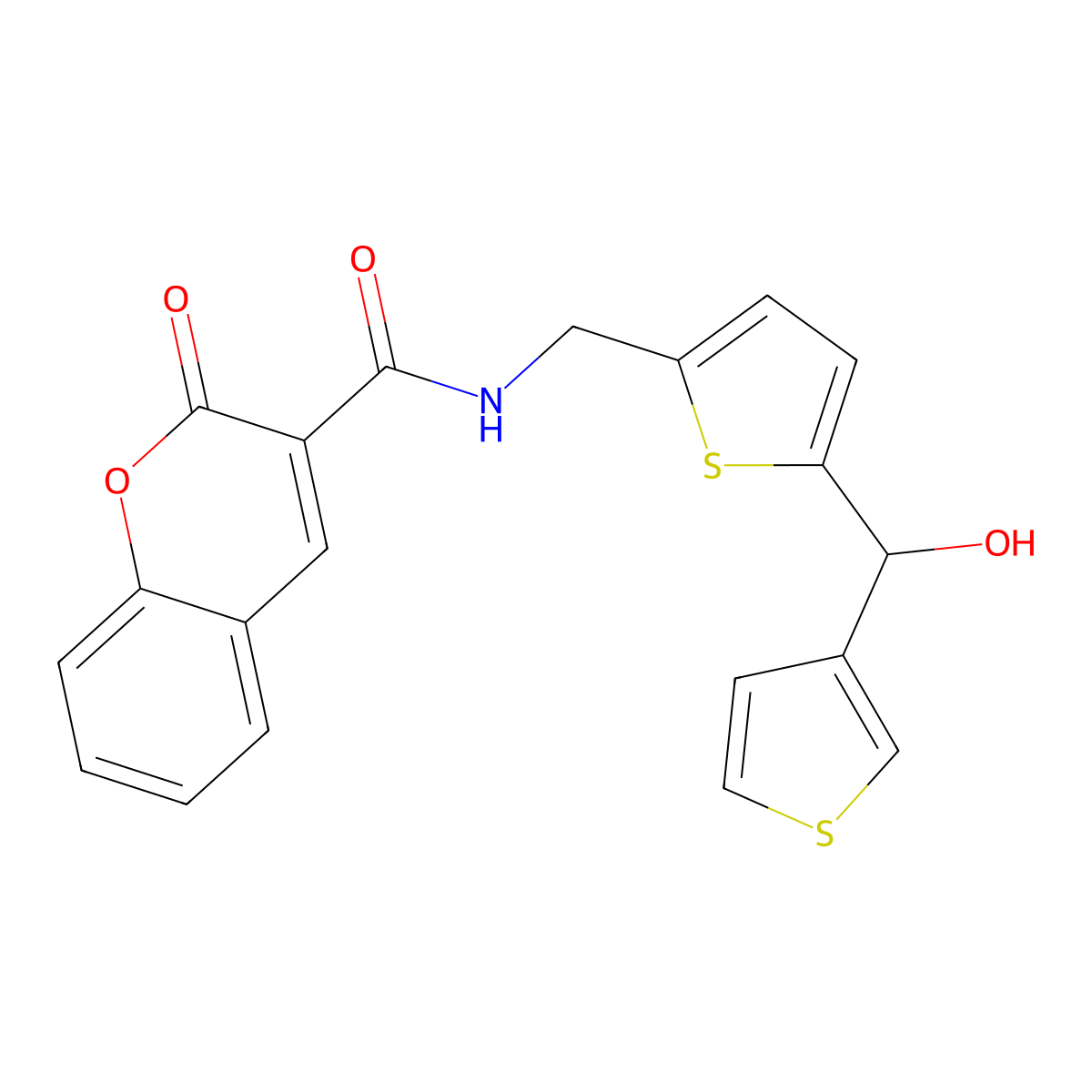 N-((5-(hydroxy(thiophen-3-yl)methyl)thiophen-2-yl)methyl)-2-oxo-2H-chromene-3-carboxamide molecular structure, CAS 1797142-78-9