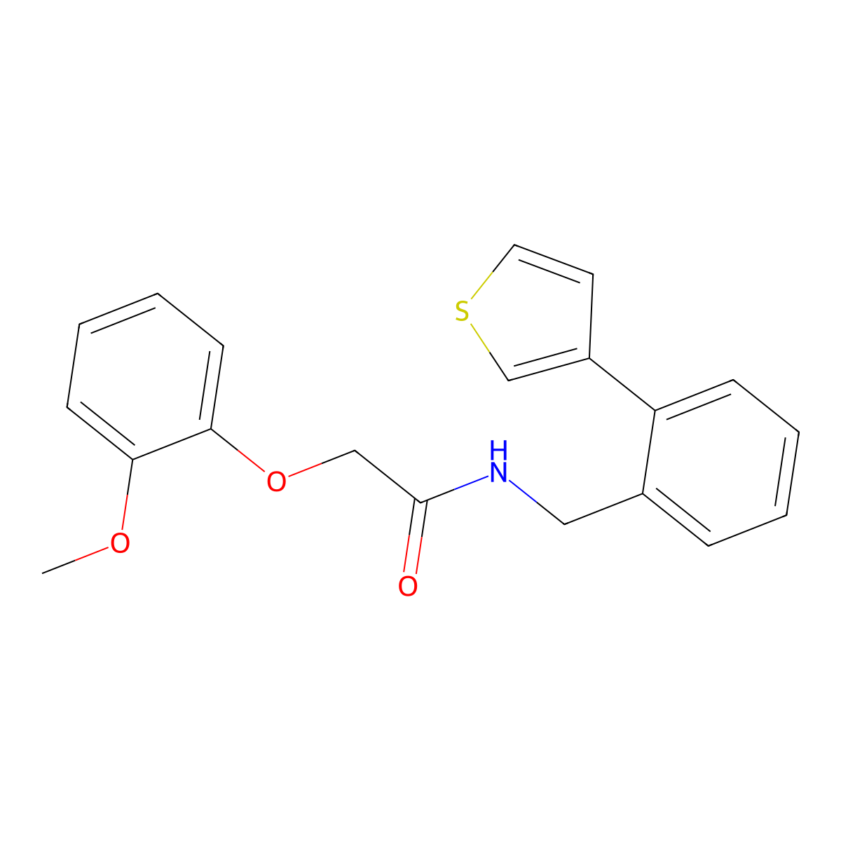 2-(2-methoxyphenoxy)-N-(2-(thiophen-3-yl)benzyl)acetamide molecular structure, CAS 1797142-85-8
