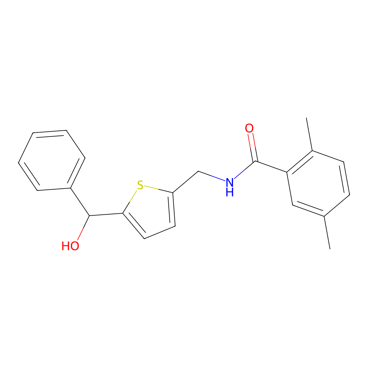 N-((5-(hydroxy(phenyl)methyl)thiophen-2-yl)methyl)-2,5-dimethylbenzamide molecular structure, CAS 1797142-89-2