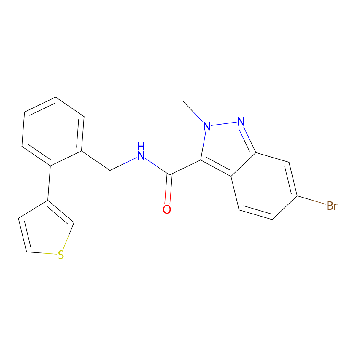 6-bromo-2-methyl-N-(2-(thiophen-3-yl)benzyl)-2H-indazole-3-carboxamide molecular structure, CAS 1797142-92-7