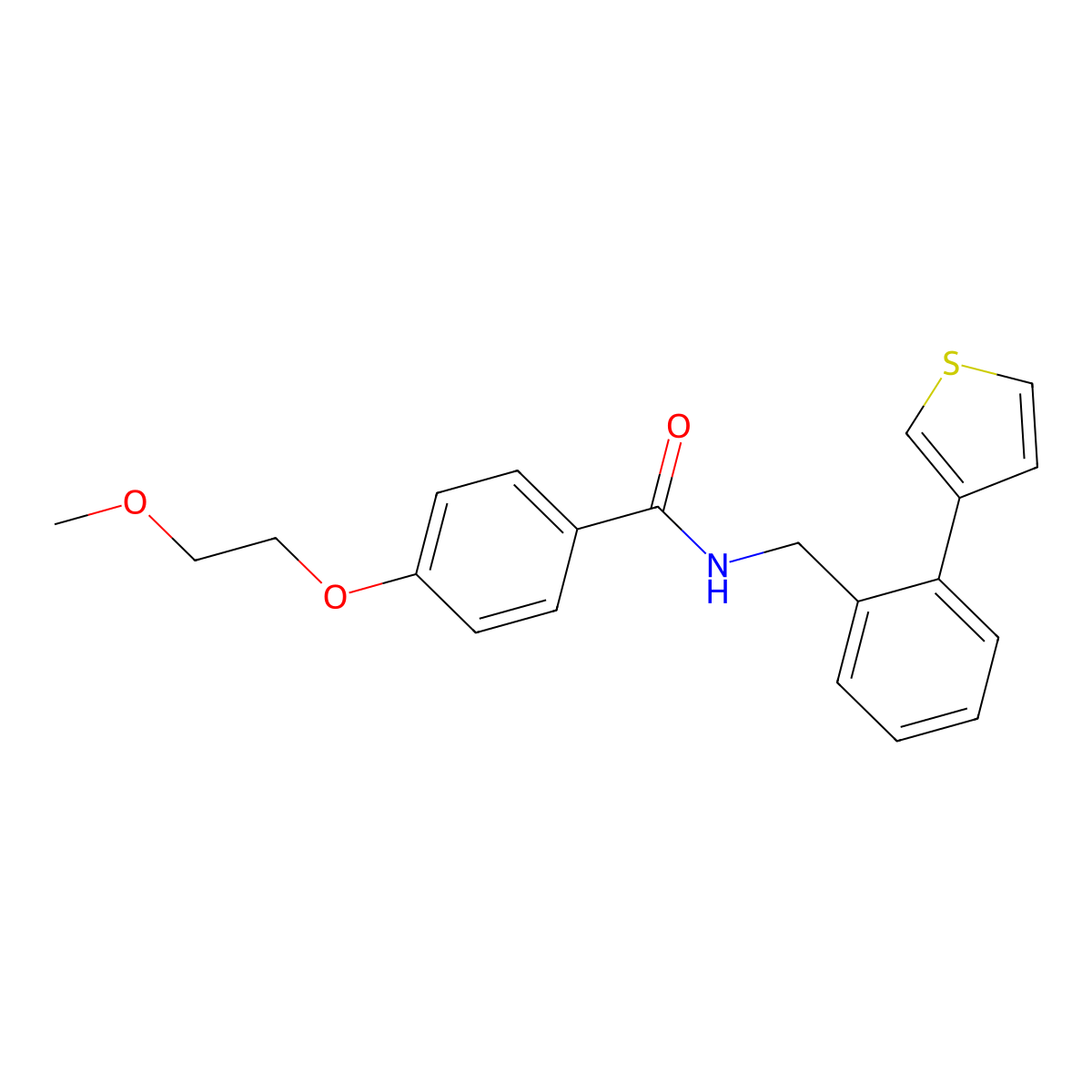 4-(2-methoxyethoxy)-N-(2-(thiophen-3-yl)benzyl)benzamide molecular structure, CAS 1797143-01-1