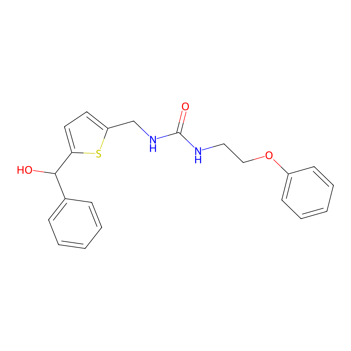 3-({5-[Hydroxy(phenyl)methyl]thiophen-2-yl}methyl)-1-(2-phenoxyethyl)urea molecular structure, CAS 1797143-08-8