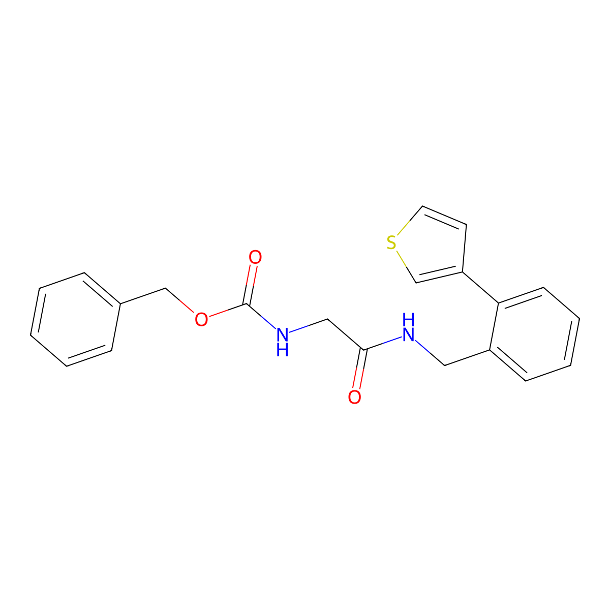 Benzyl (2-oxo-2-((2-(thiophen-3-yl)benzyl)amino)ethyl)carbamate molecular structure, CAS 1797143-22-6